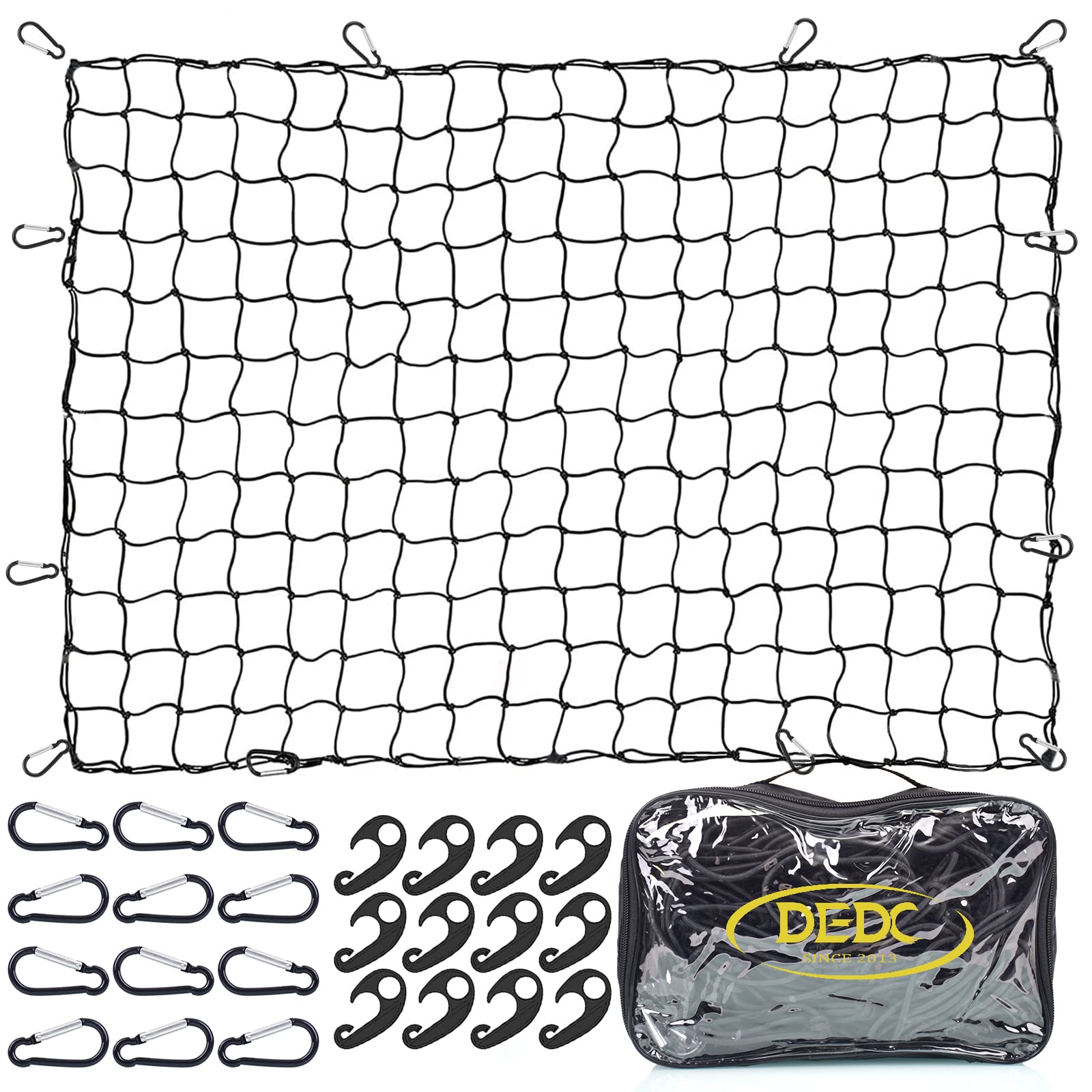 DEDC 4' x 6' Cargo Net for Pickup Truck Bed Stretches to 12' x 18',Universal Heavy Duty Truck Bed Cargo Net for Trailer 4”x4” Latex Bungee Mesh Cargo Net for SUV/Trailer/Ford/Dodge RAM/Chevy/Toyota