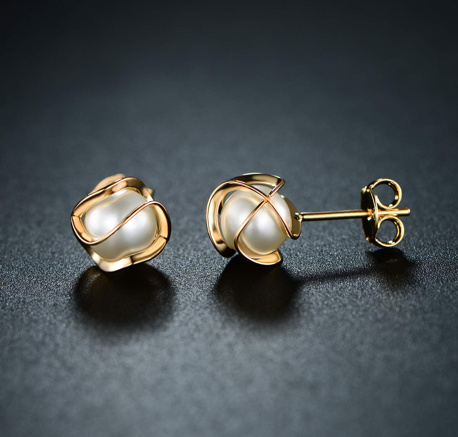 Barzel 18K Gold Plated Caged Pearl Stud Earrings - Made In Brazil