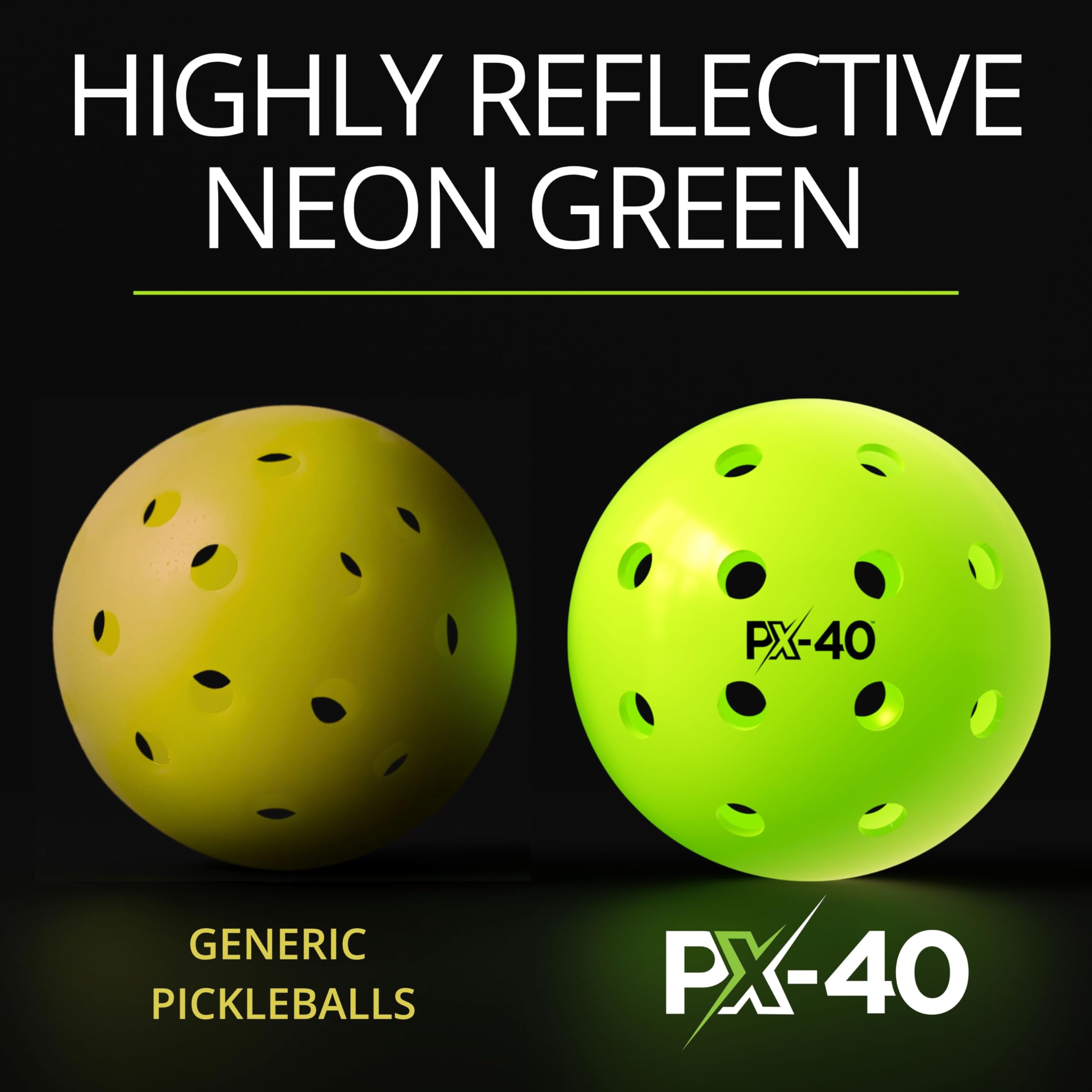 PX-40 Premium Outdoor Pickleball Balls - Crack Resistant One Piece Design - High Visibility Neon Green - Tournament-Approved Professional Pickleballs - 12 Pack