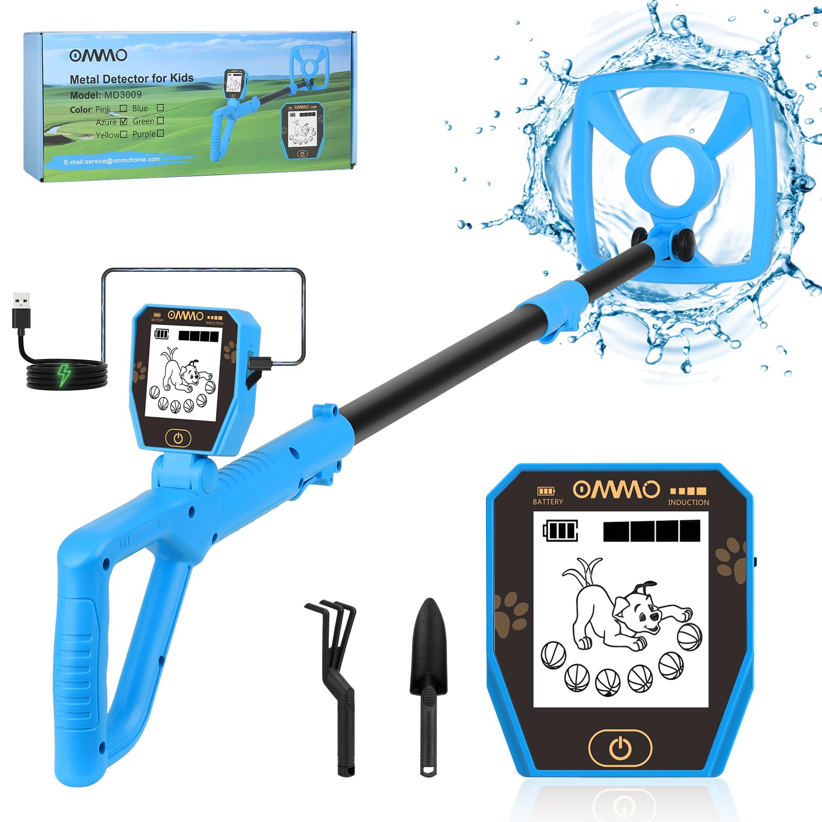 OMMO Metal Detector, Rechargeable Built-in Battery Kids Metal Detector with Funny LCD Display, Adjustable Metal Detectors for Kids with IP67 Waterproof 6.5” Search Coil for Exploring Outdoor