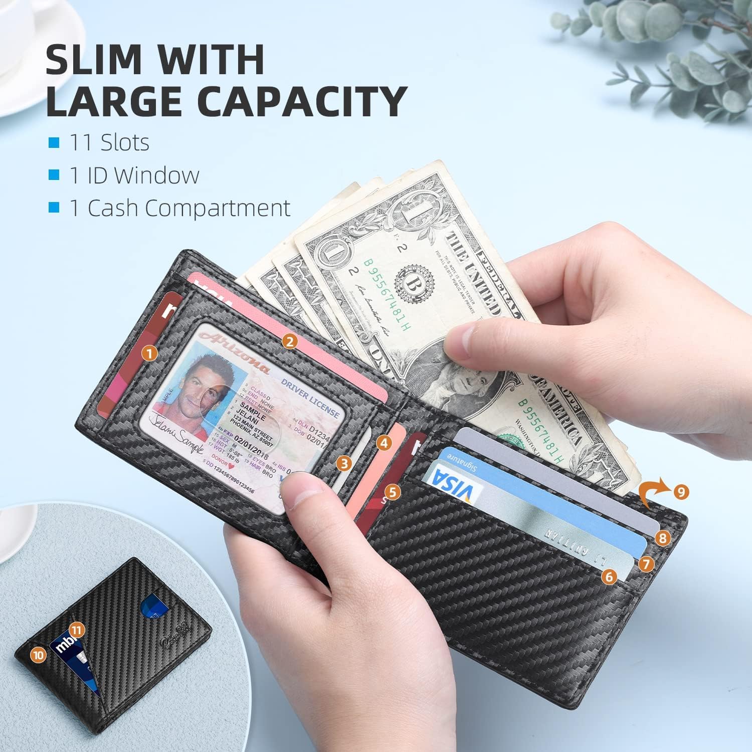 Zitahli Wallet for Men,Mens Wallet,Slim Leather Bifold,RFID Blocking 11 Slots Gift Box