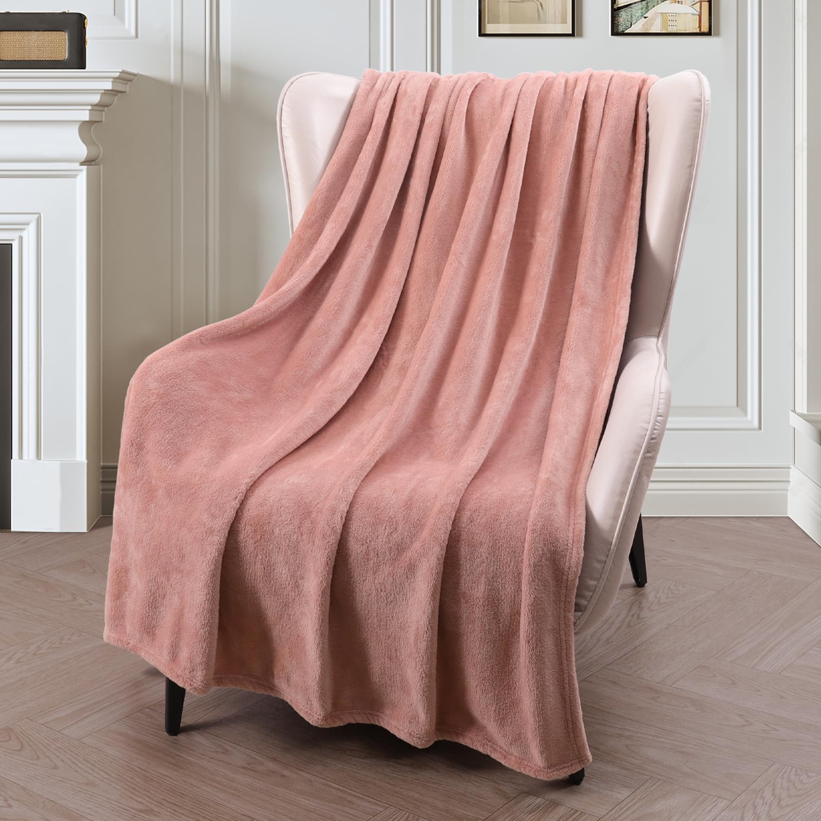 Exclusivo Mezcla Fleece Throw Blanket for Couch, Sofa, 300GSM Super Soft and Warm Blankets, Dusty Pink Throw All Season Use, Cozy, Plush, Lightweight, 50x60 Inches