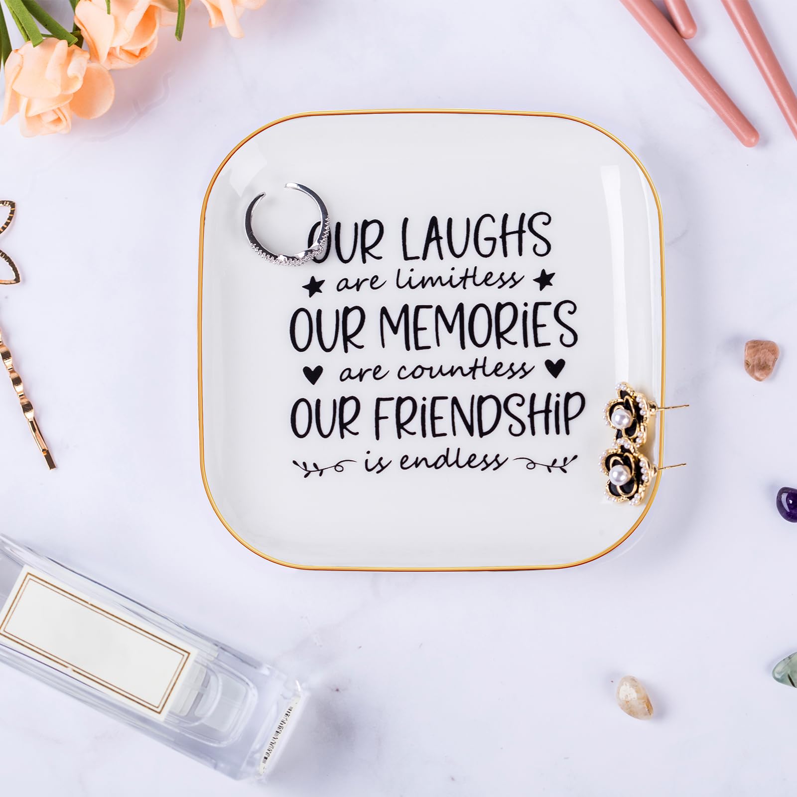 Piudee Endless Friendship Jewelry Dish, Our laughs are limitless, our memories are countless, our friendship is endless Unique Female Friend Birthday Christmas Gift