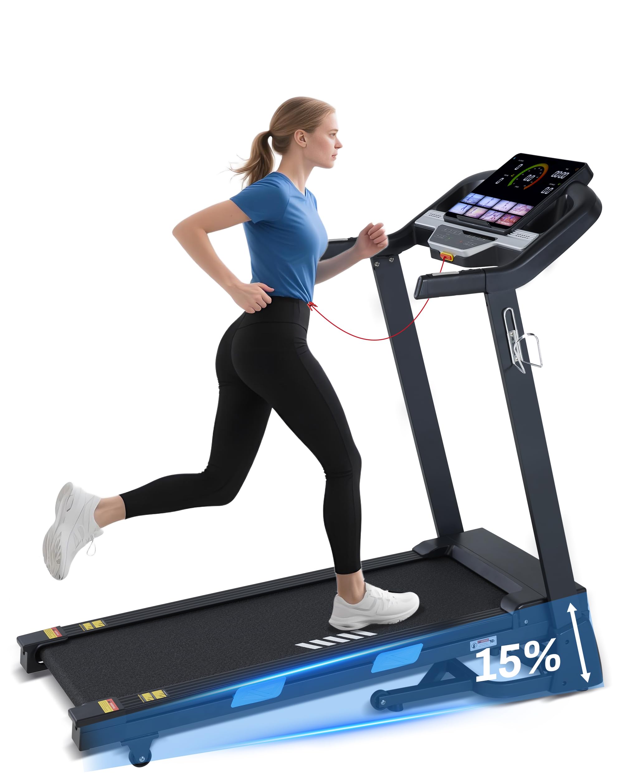 BORGUSI Auto Incline Treadmill - 300+ LBS Capacity 3.5HP Folding Treadmills with 15% Auto Incline, Running Machine for Home, 10 MPH Speed, 36 Preset Programs, Upgrade LCD Panel, Bluetooth App