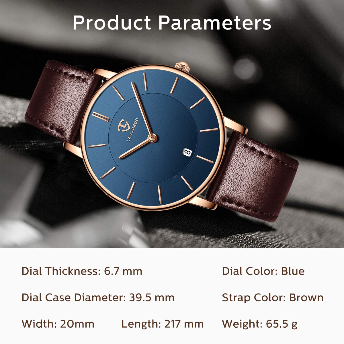 L LAVAREDO Watch for Men, Extremely Thin Mens Watches Minimalist Analog Men's Leather Wrist Watches with Time/Date, Birthday Gift for Men Boyfriend