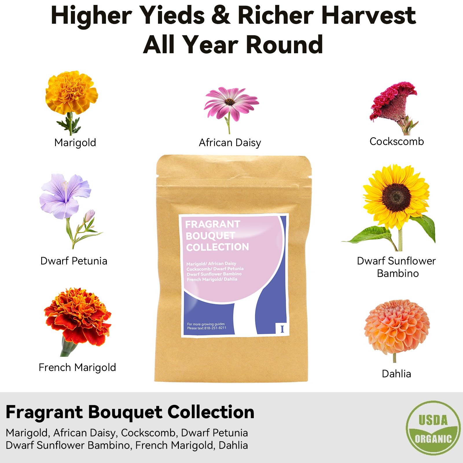 inbloom Fragrant Bouquet Seed Pod Kit for AeroGarden, iDoo, Ahopegarden, GARDENCUBE, 7 Pods (350+ Flower Seeds with Sunflower, Petunia, Mexican Marigold, Cockscomb, French Marigold, Dahlia)