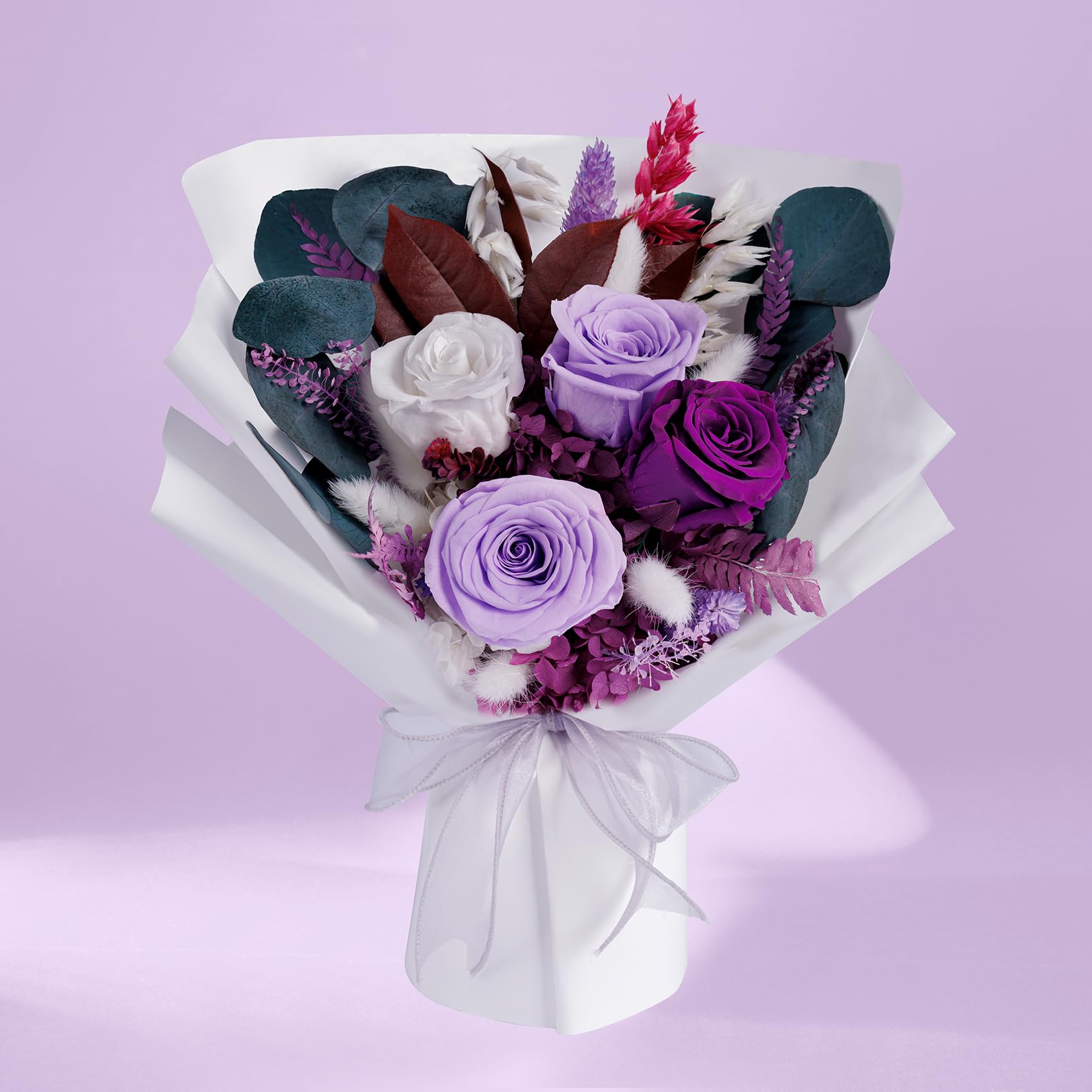 Preserved Flowers Bouquets, Purple Flowers, Flowers for Delivery Prime, Natural Real Long Lasting Roses and Flowers, Rose Bouquets Valentines Day, Mothers Day, Christmas, Birthday Gifts for Women