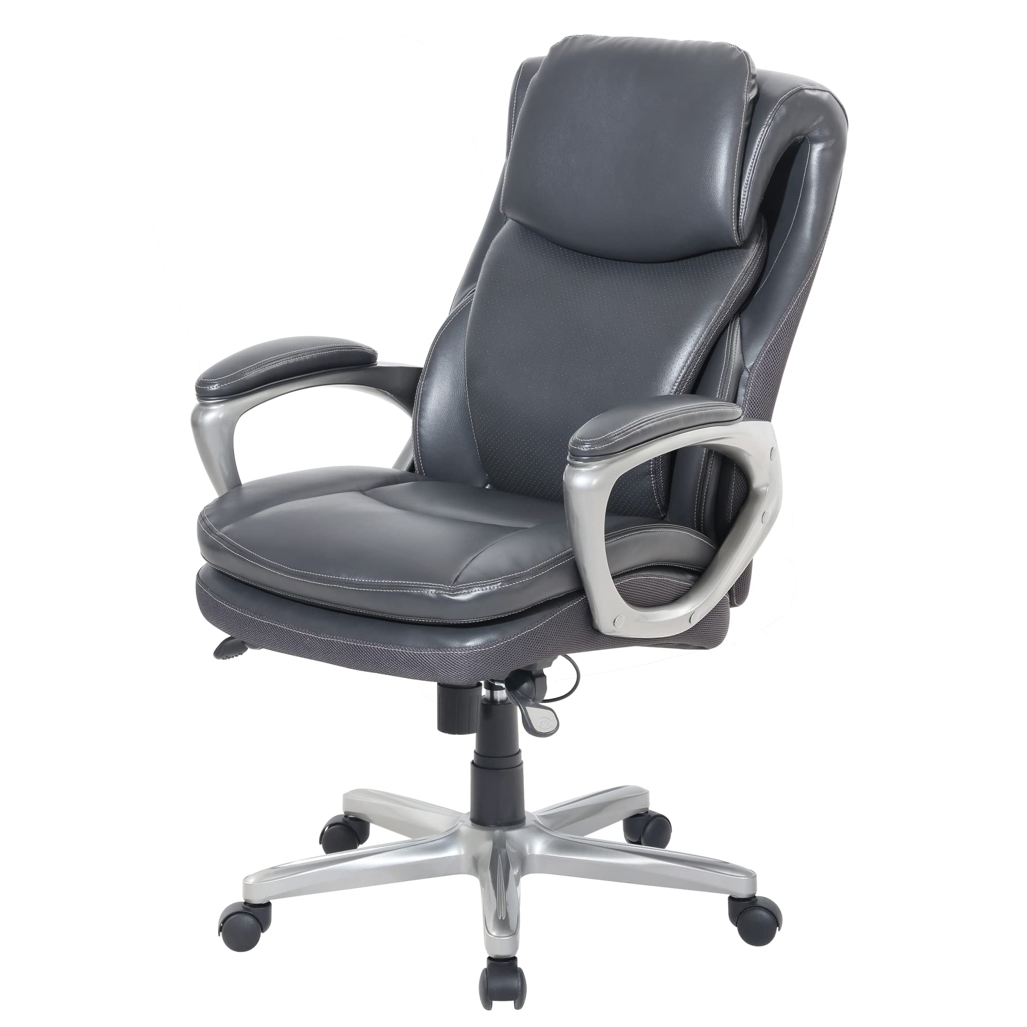 Serta® Smart Layers™ Arlington AIR™ Bonded Leather High-Back Executive Chair, Dark Gray/Silver