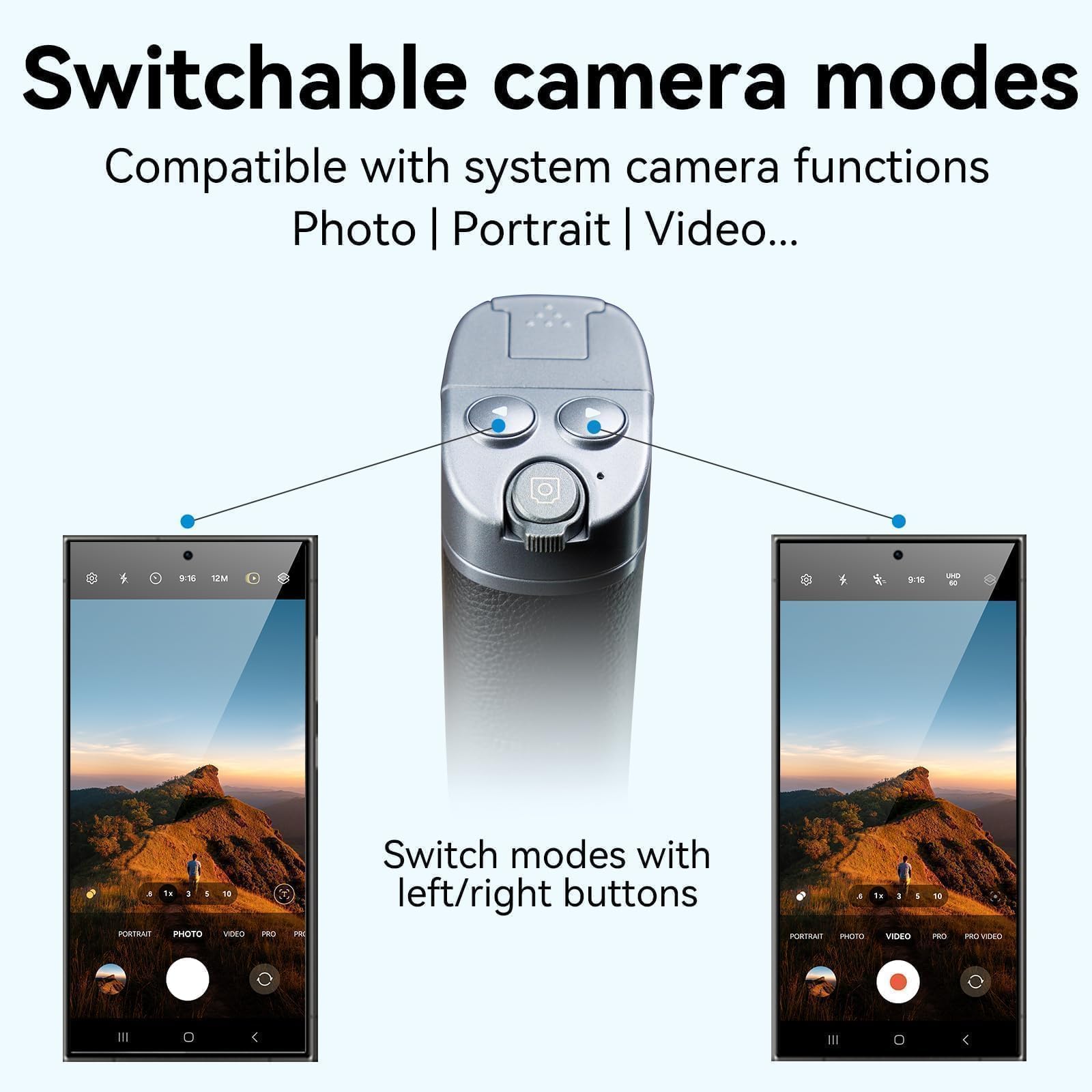 TELESIN° Universal Smartphone Camera Grip with Selfie Stick, Wireless Bluetooth Remote Control One-Handed Quick Zoom and Mode Switching Compatible with Samsung Android Phone Accessories
