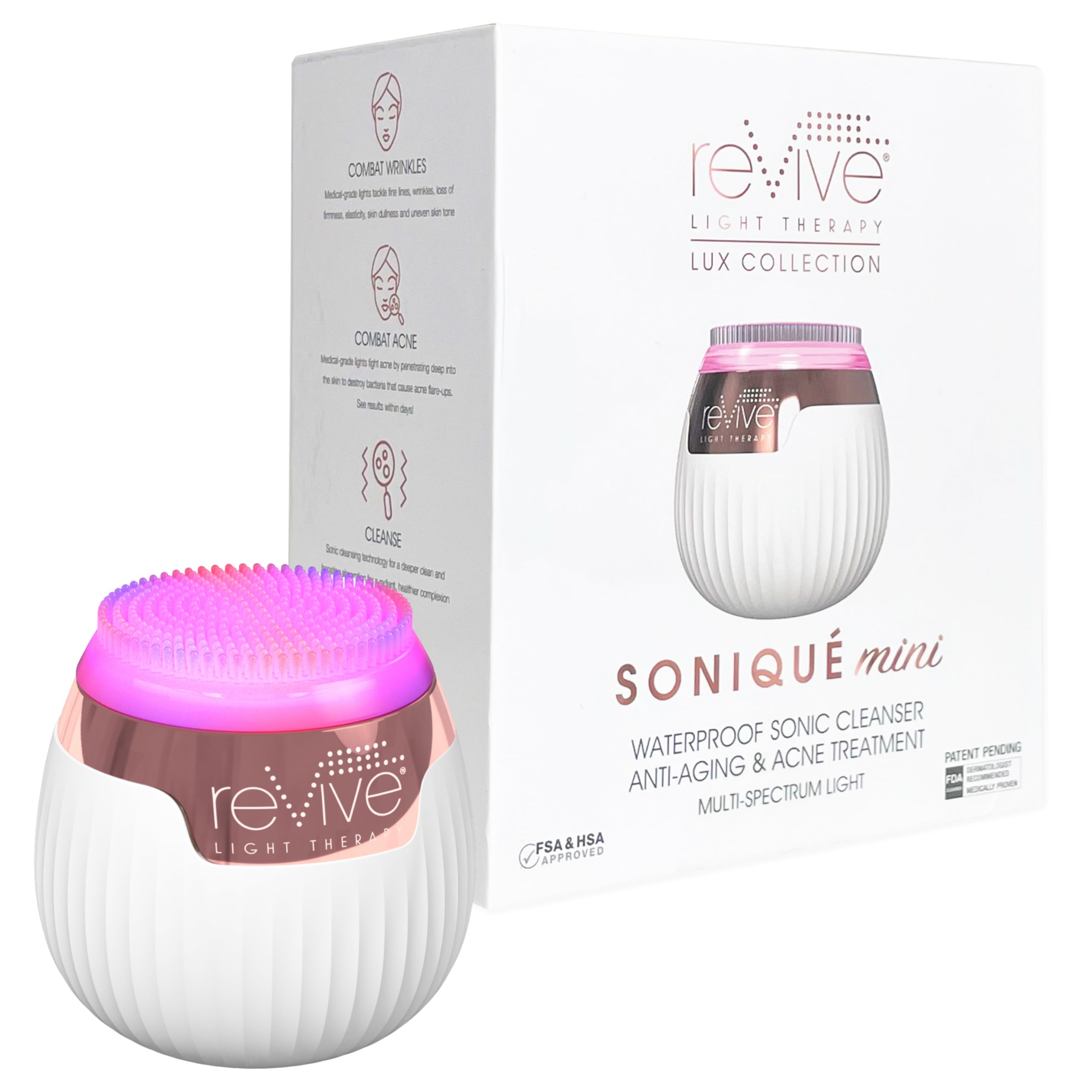 LED Technologies Lux Collection Soniqué Mini Sonic Facial Cleansing Brush with Red & Blue Light Therapy, Reduces Appearance of Acne & Wrinkles