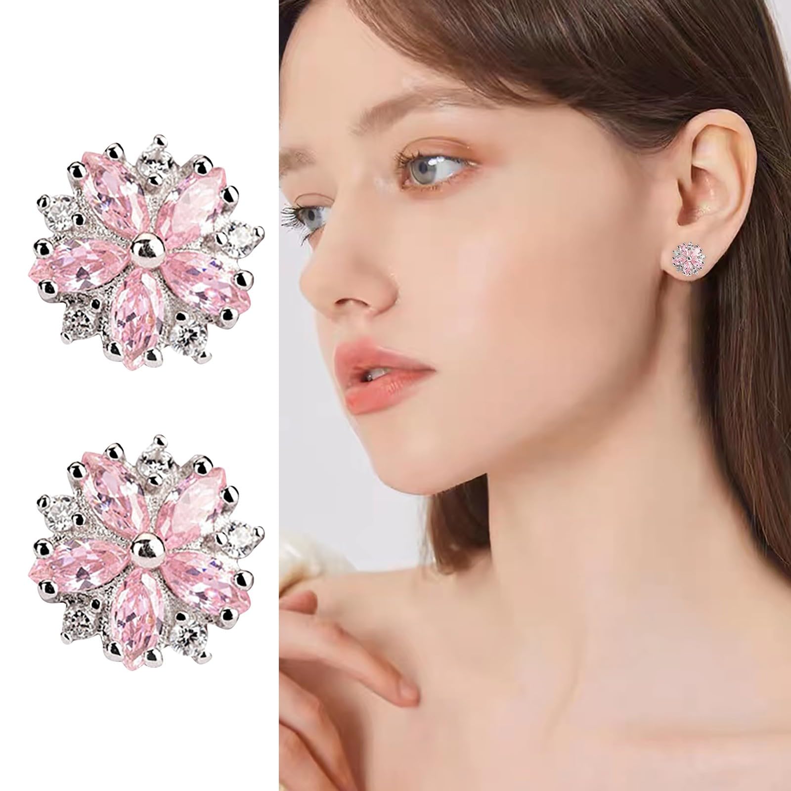 lighten deals of the day Sterling Silver Full Diamond Flowers Earrings for Women, Gold Stud Earrings Rose Gold Earrings valentines day gifts for her clearance of sales today deals prime women