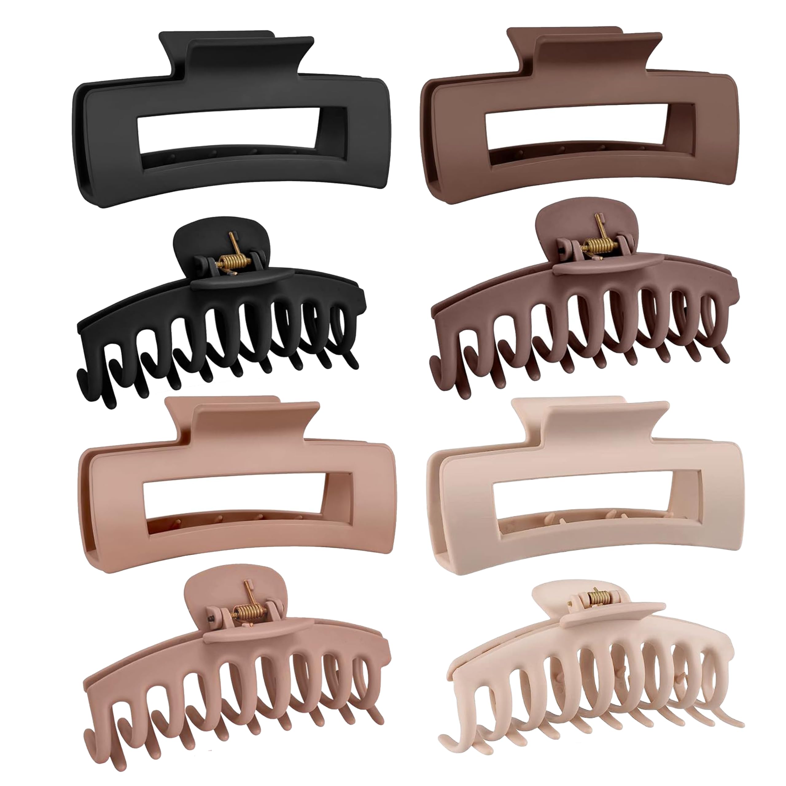 8 Pcs Hair Claw Clips for Women, 4.3'' Large Hair Claw Clips for Women Thin Thick Curly Hair, Matte Hair Clip Banana Claws Clips Strong Hold Jaw Clips, 4 Styles Claw Clips Neutral Colors