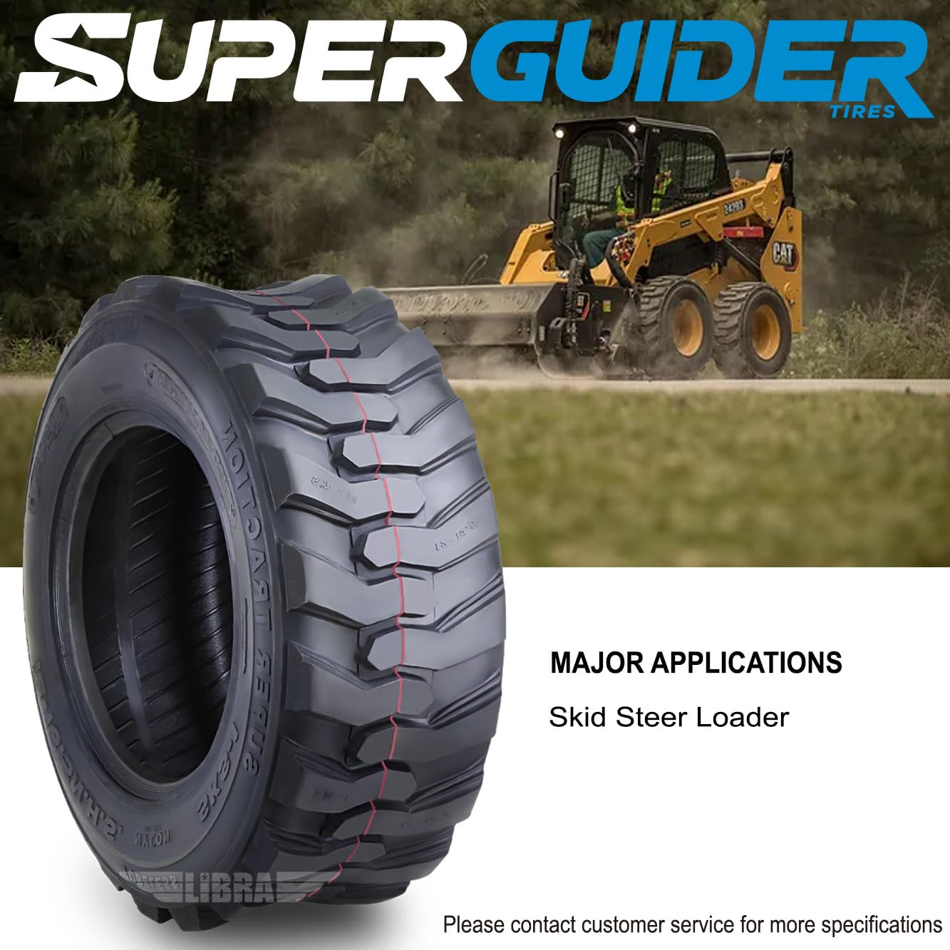 Set 4 New Super Guider Heavy Duty 12-16.5 12x16.5/12 Ply Industrial Skid Steer Tire w/Rim Guard
