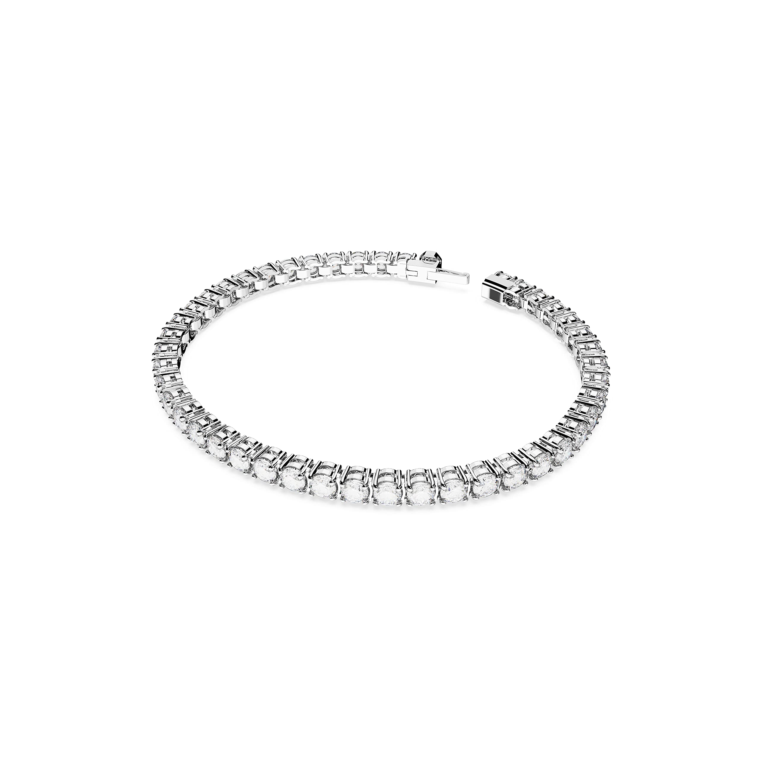 Swarovski Matrix Tennis Bracelet, Round Clear Stones on Rhodium Finished Band, Size M, Part of the Matrix Tennis Collection