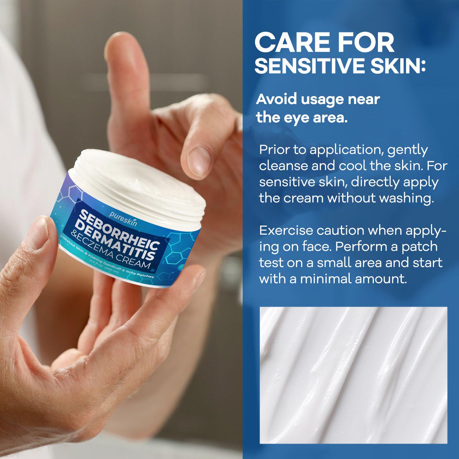 PURESKIN Seborrheic Dermatitis Cream Ketoconazole: Psoriasis Eczema Treatment for Skin Scalp - with Herbal Natural Relief for Flaking Irritated Skin, 3.4 Oz