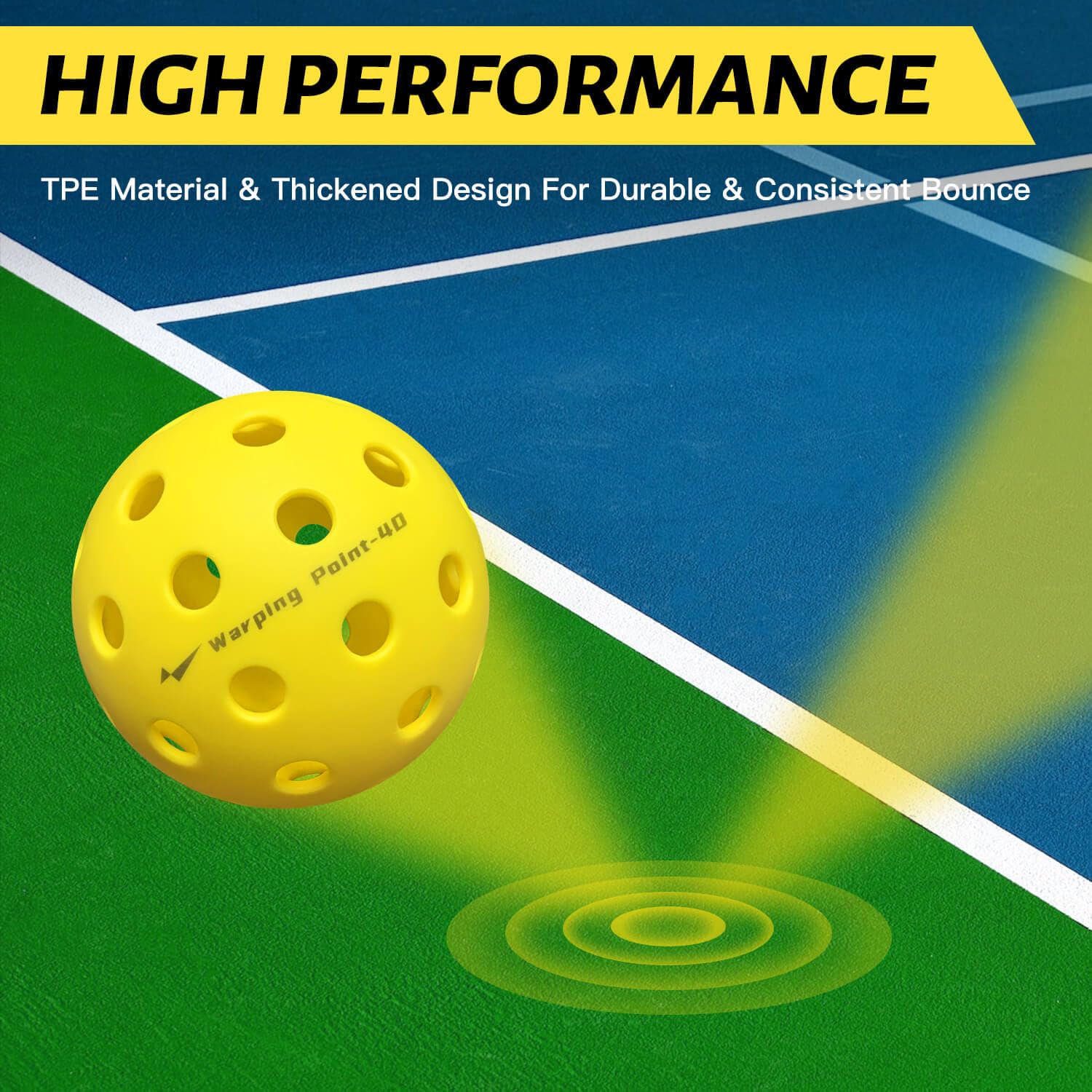 Warping Point Outdoor Pickleball Balls, 4 Pack 40 Holes Yellow PickleBalls with Mesh Bag, Meet USAPA Specifications, High Bounce Durable Practice Pickle Ball for Beginners Intermediate Player