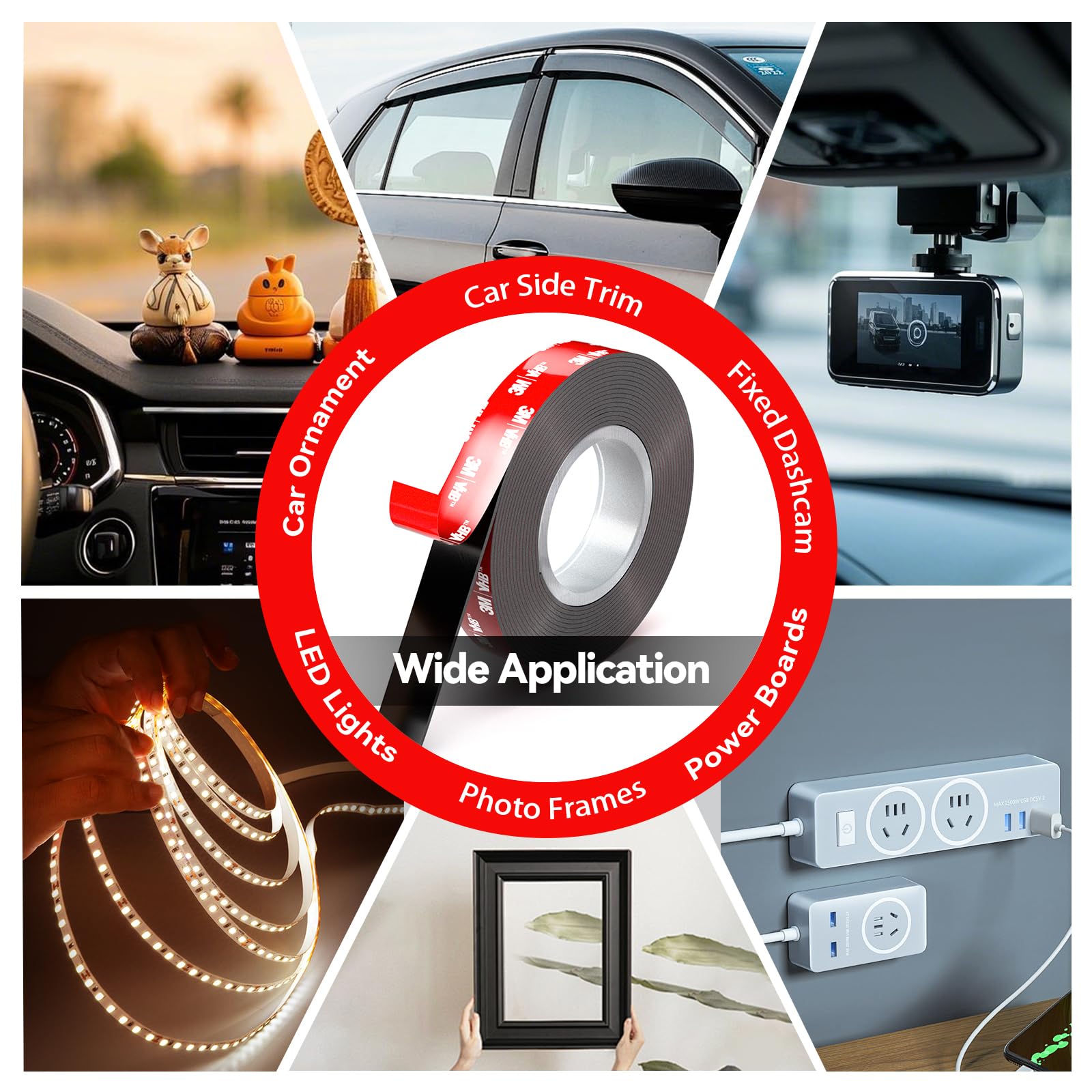 PHIXBEAR 2 Rolls Car Double Sided Tape High Temperature Resistant Heavy Duty, Made of 3M, 19.7 Ft X 0.6 ", Strong Adhesion and Multi-Purpose Automotive Parts Mounting Tape