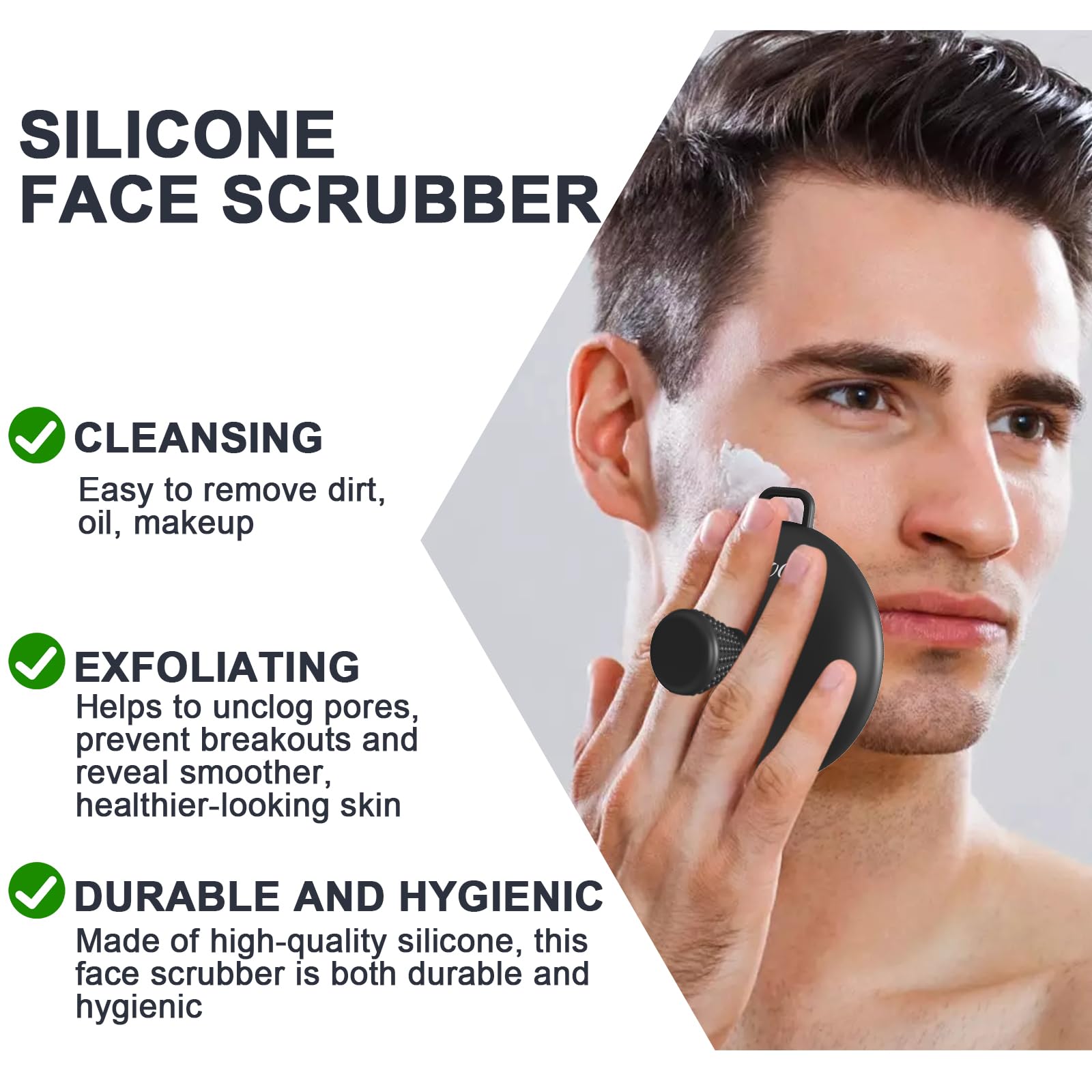 Pack of 2 Silicone Face Scrubber Exfoliator Christmas Gifts for Men Him, HOOCEN Waterproof Soft Face Wash Brushes for Exfoliating & Facial Cleansing & Body Skin Beard Care, Black