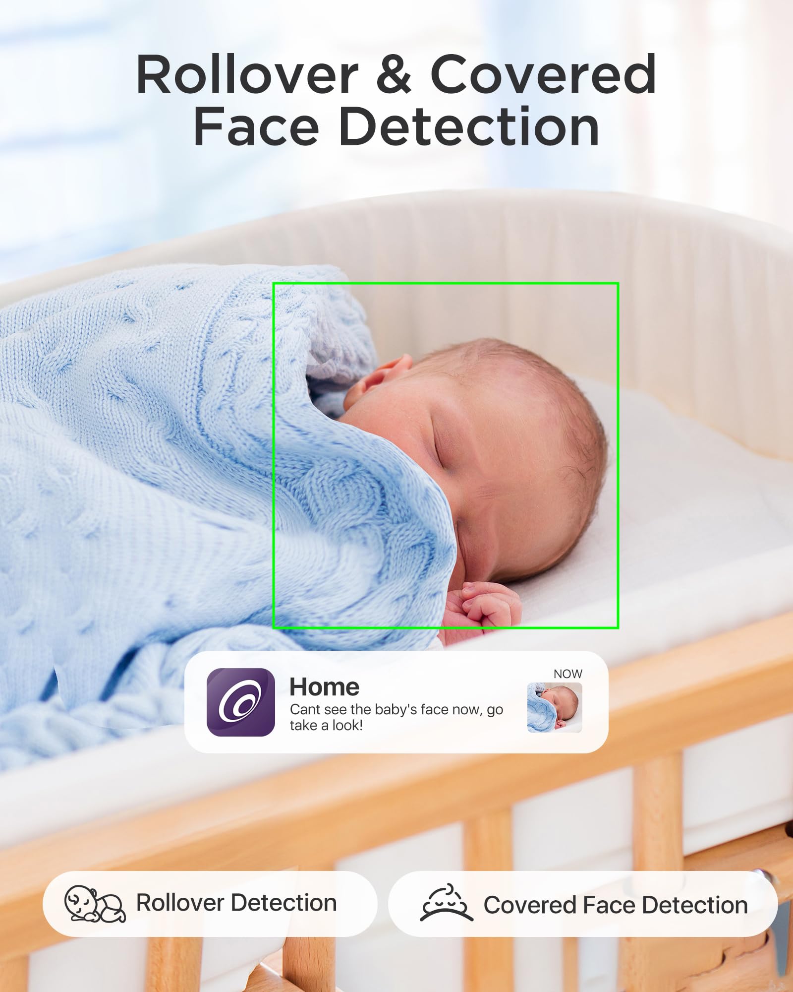 Loocam 2.5K 4MP Smart Baby Monitor with 64GB SD Card, AI Cry/Face/Area Departure Detect, 2.4G & 5G WiFi Security Camera Indoor, Pan & Tilt Auto Track, Two-Way Talk, Temp-Humidity Monitor, Night Vision