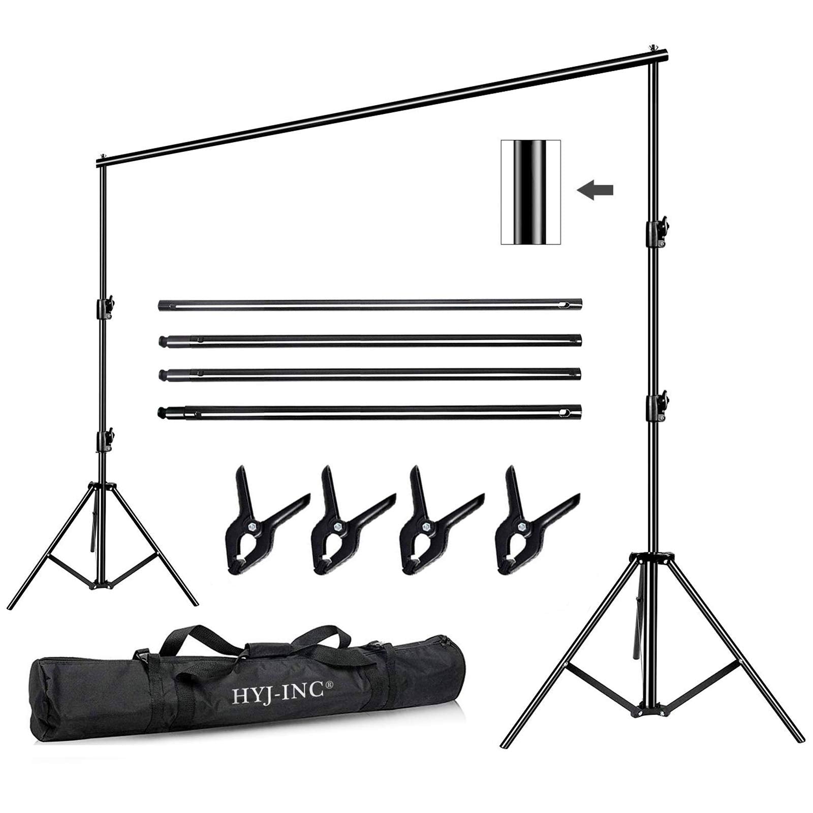 HYJ-INC 12ft x 10ft Photo Video Studio Heavy Duty Adjustable Photography Muslin Backdrop Stand Background Support System Kit with Carry Bag 4 Spring Clamps