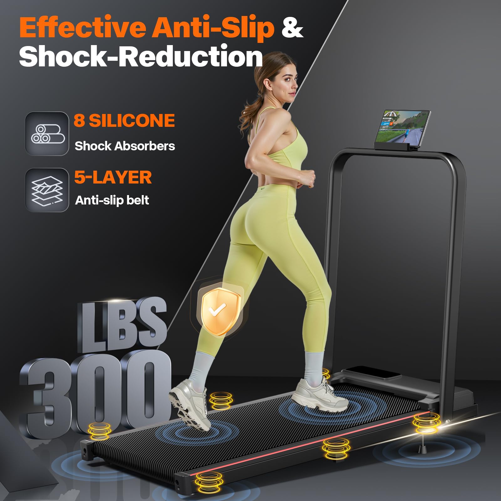 Incline Treadmill for Home, 300+ lb Capacity, Quiet Foldable Treadmills with Handle Bar, Compact Running Machine Walking Pad with APP