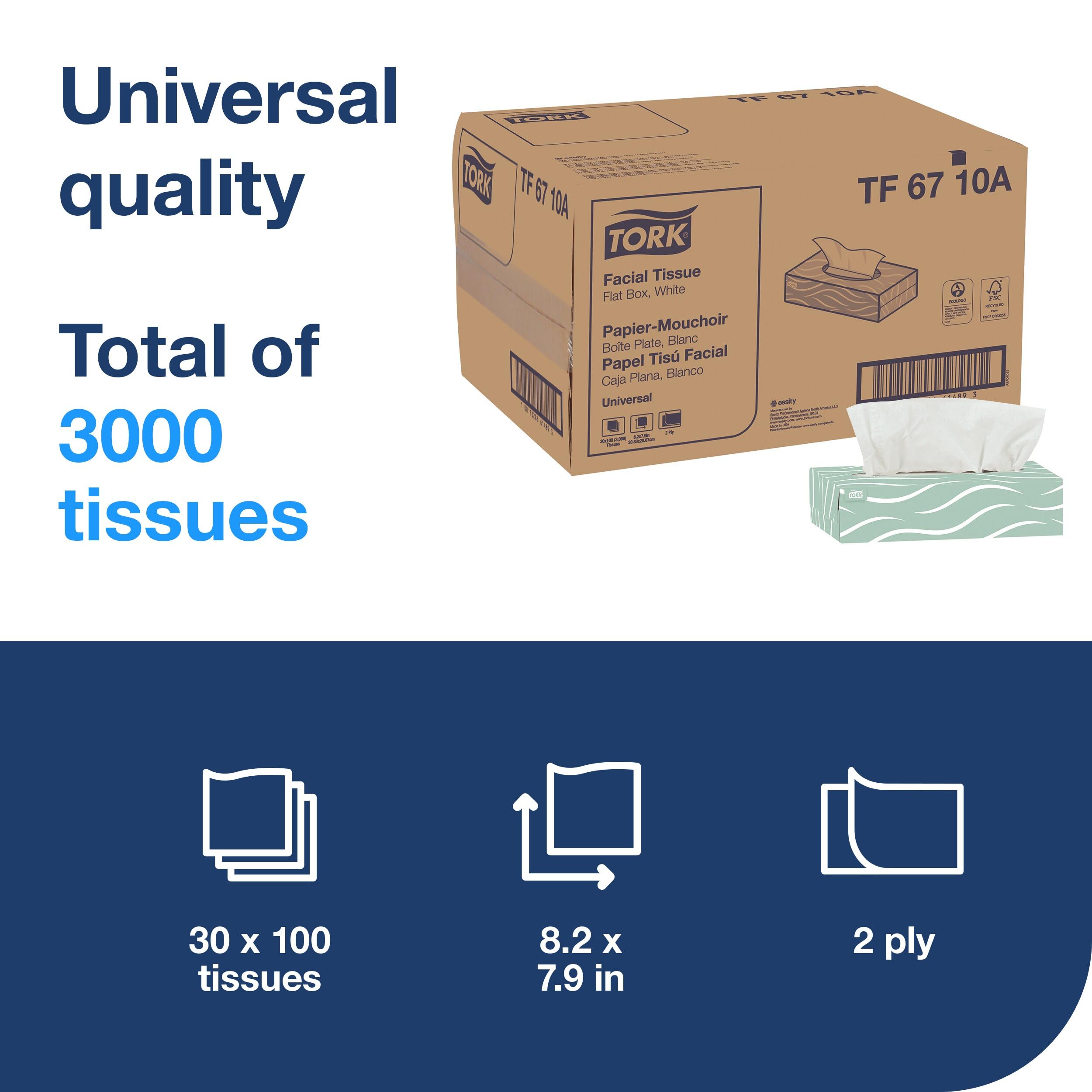 Tork Universal Facial Tissue Flat Box White, Soft, 2-ply, 30 x 100 tissues, TF6710A