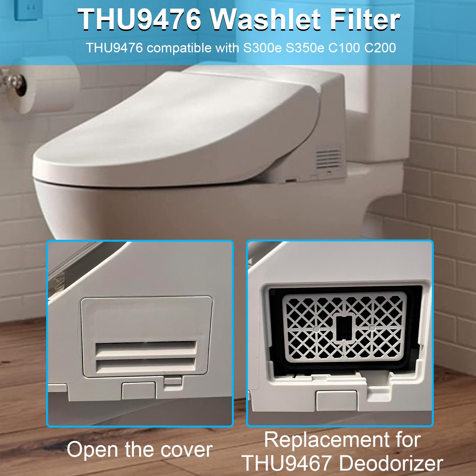 TOTO-Washlet Deodorizer Filter, THU9476 Deodorizing Cartridge Air Filter Compatible with TOTO S300 S350E C100 C200 700H-2Pack