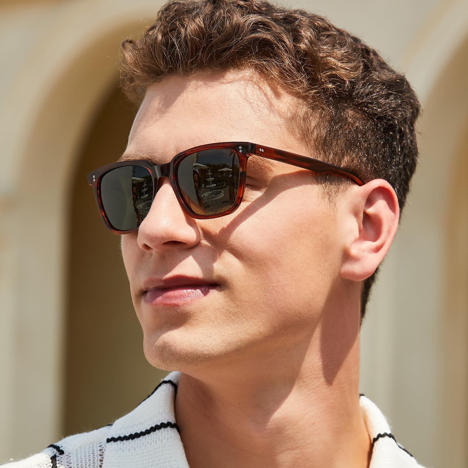 CARFIA Retro Acetate Polarized Sunglasses for Men UV400 Protection Driving Outdoor Anti-Glare Sun Glasses