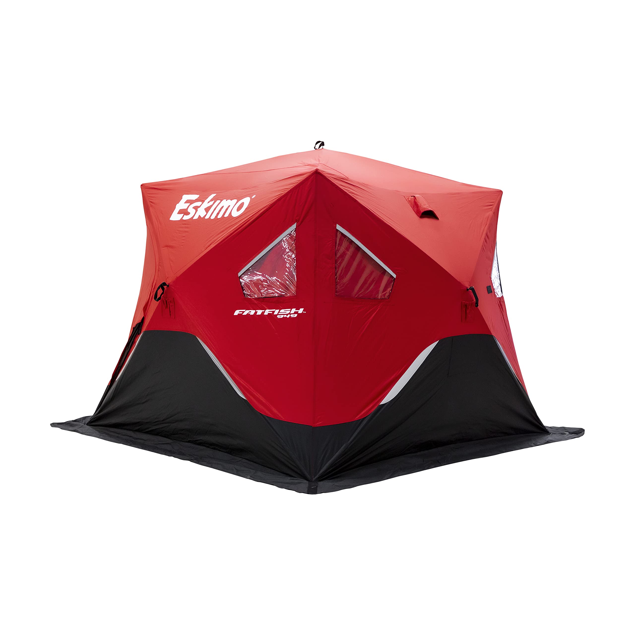 Eskimo FF949 FatFish Pop-up Portable Hub-Style Ice Shelter, Wide Bottom Design 61 sq ft. Fishable Area, 3-4 Person Non-Insulated , Red , 99" x 99"