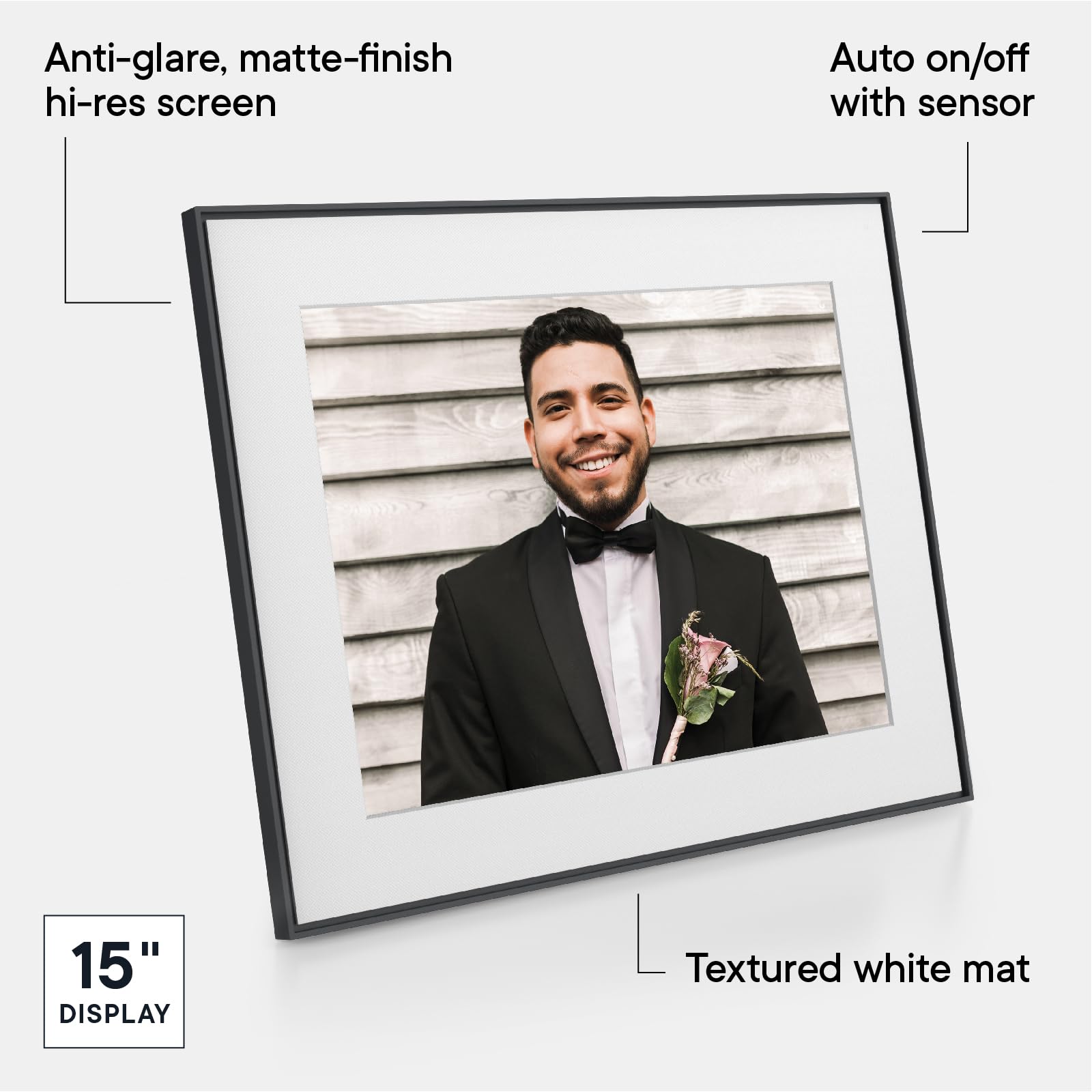 Aura Walden 15" WiFi Digital Picture Frame | Wirecutter's Best Digital Frame for Gifting | Send Photos from Your Phone | Quick, Easy Setup in Aura App | Free Unlimited Storage | Ink with White Mat