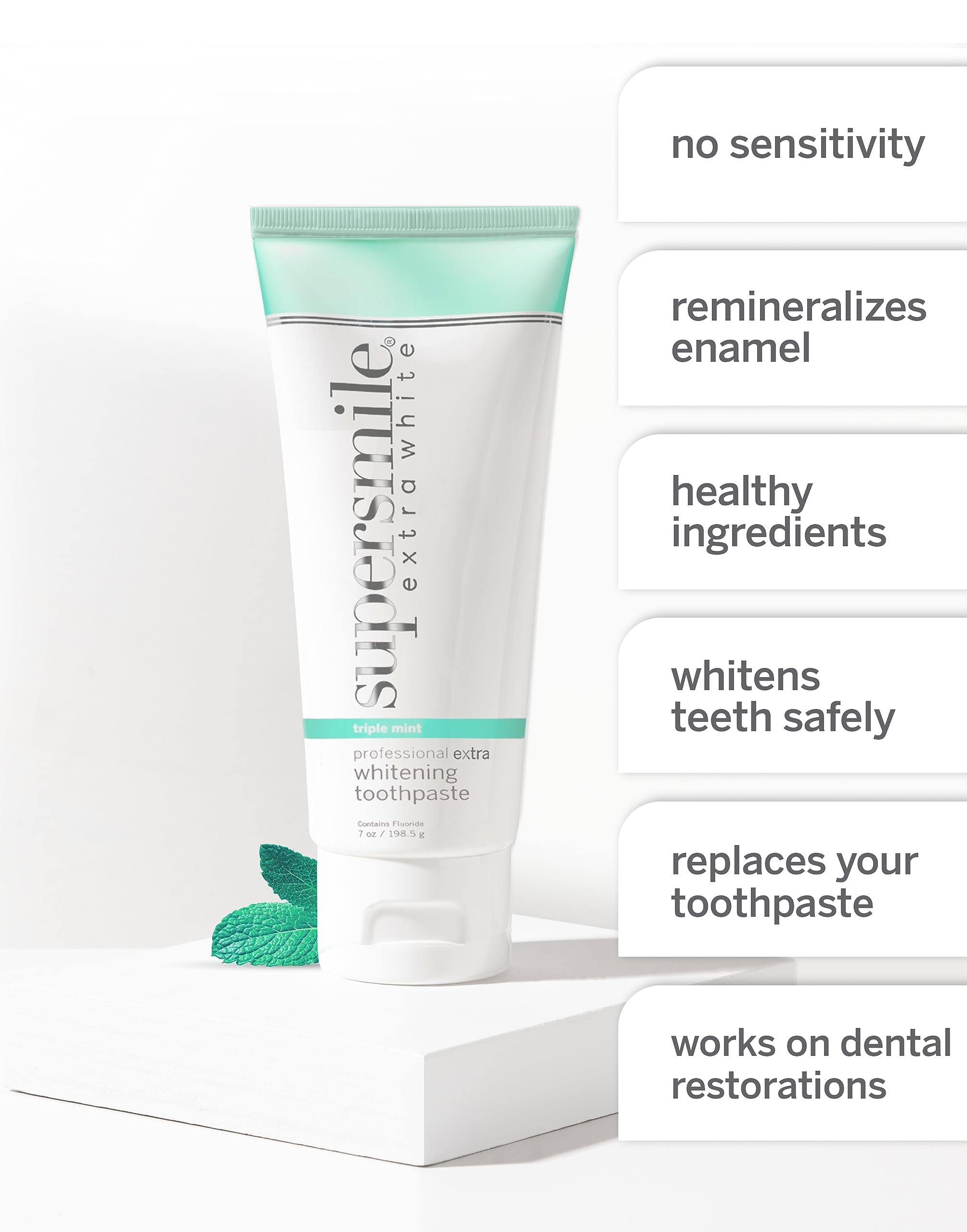 Supersmile Extra White Professional Teeth Whitening Toothpaste - Clinically Proven to Remove Stains & Whiten Teeth Up to 9 Shades - No Sensitivity (Triple Mint, 7 Oz), 7 oz.