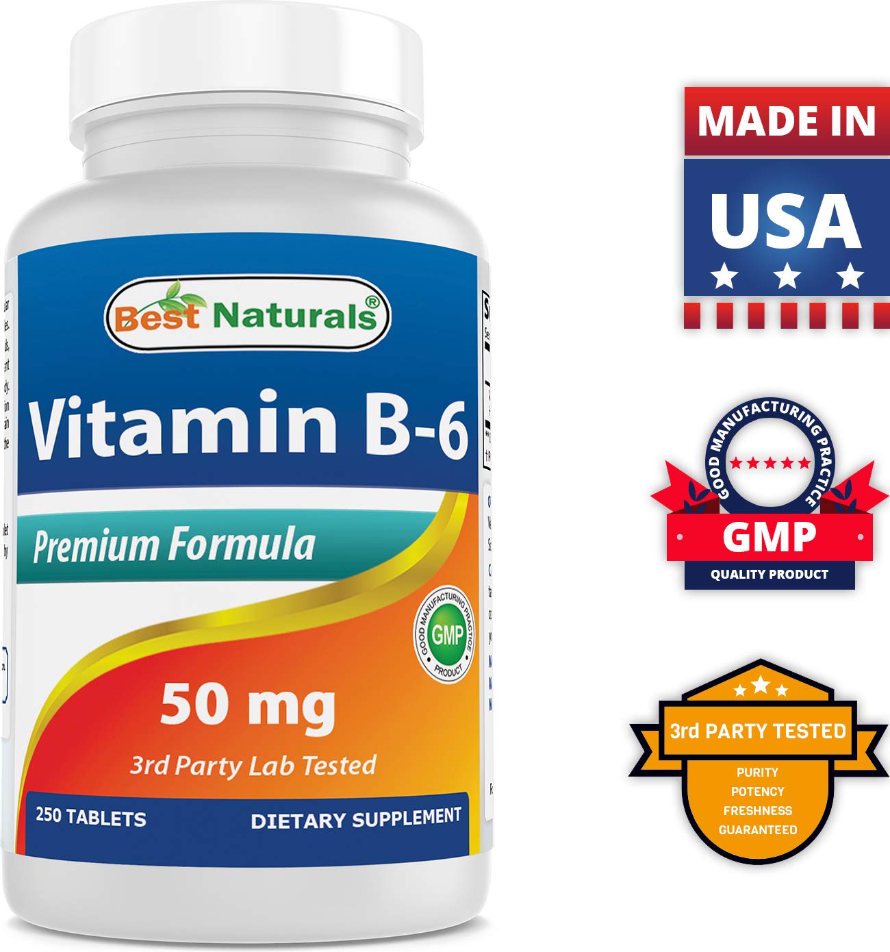 Best Naturals Vitamin B6 50 mg 250 Tablets (250 Count (Pack of 2))