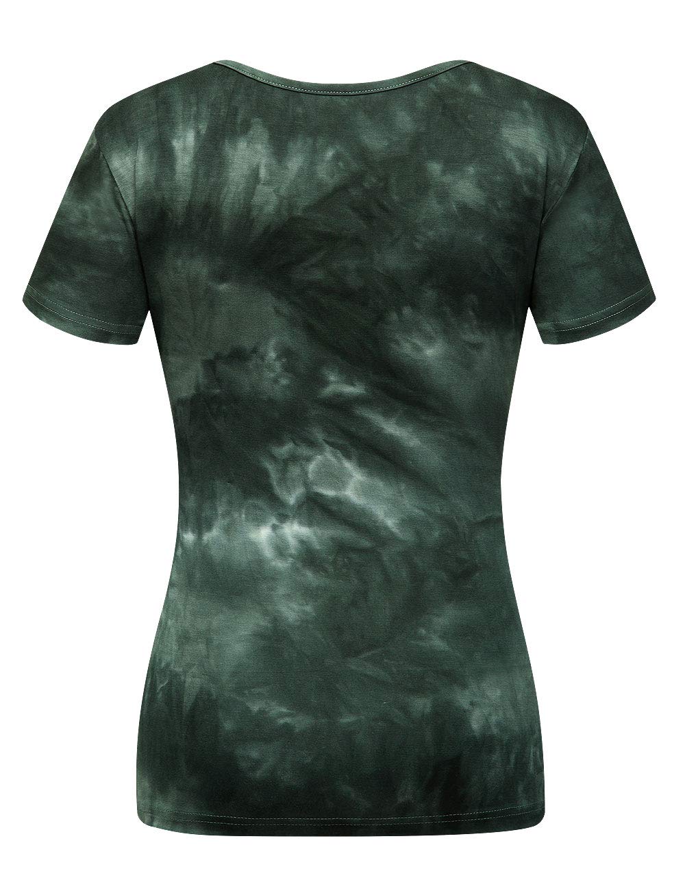 Beauhuty Tie Dye Shirts Womens Tops Deep V Neck Surplice Wrap Ruched Short Sleeve Fitted Tees (M, Short-Tie Dyed 02Green)