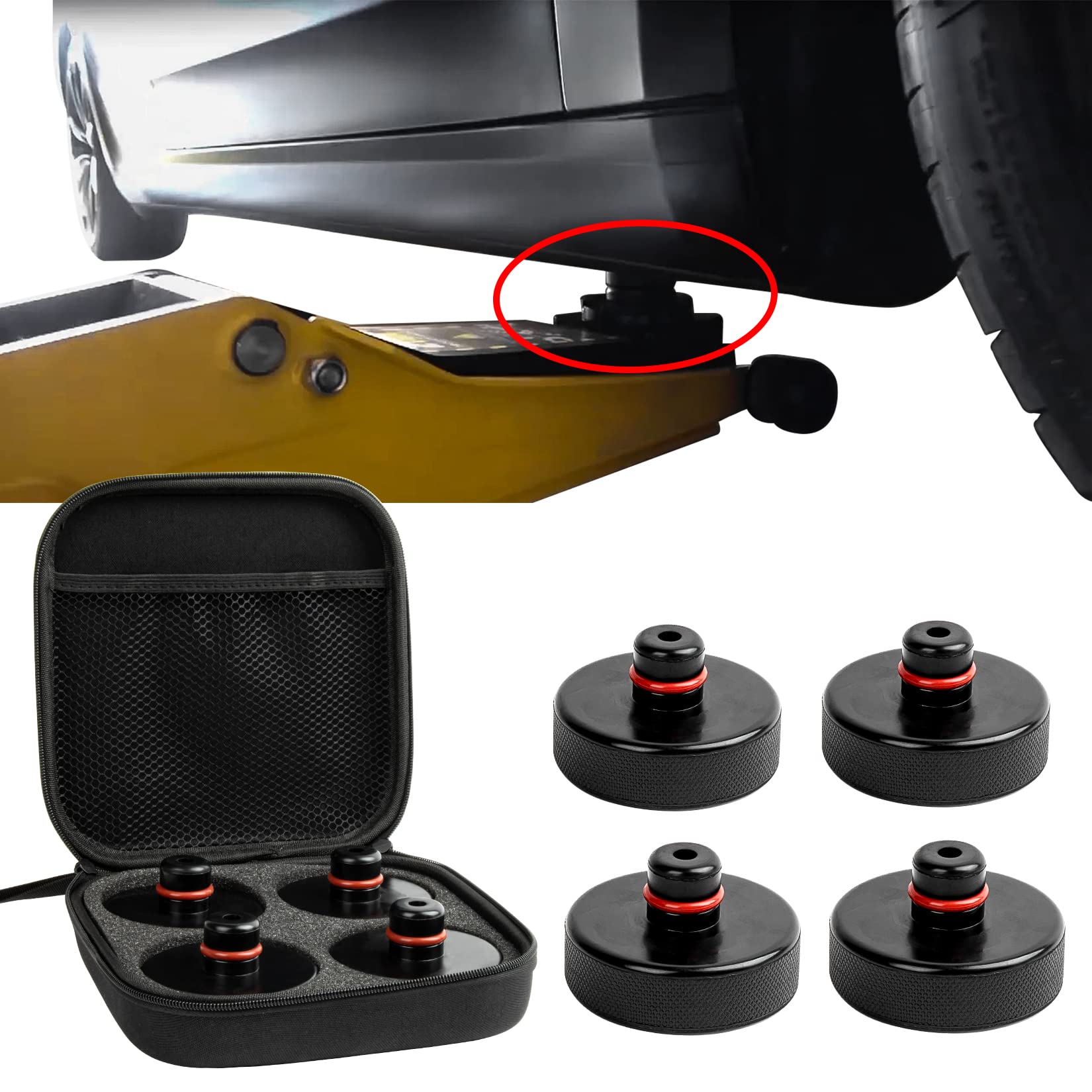 psler Jack Pad for Tesla 3/Y/X/S - Lifting Jack Pucks for Tesla Model 3 Y X S Accessories Quick Floor Jack Stand Rubber Pad Car Tire Lift Jack Point Protect Blocks Jack Parts Kit 4 Packs Black