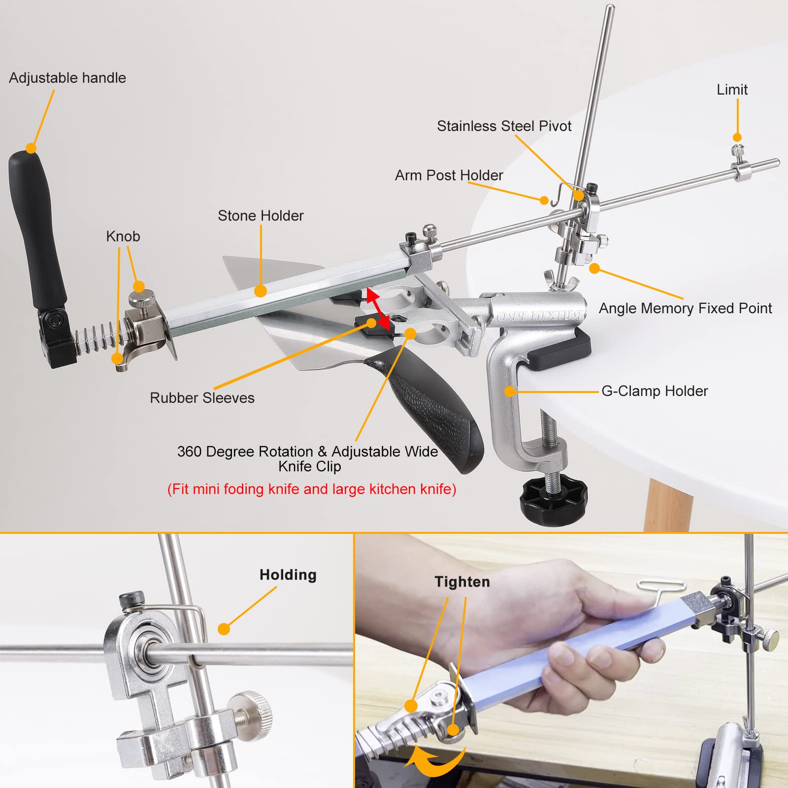 RUIXIN PRO RX-009 Professional Knife Sharpener System with 10 Whetstones, 360° Rotation Flip Design, Fixed Angle Stainless Steel Kitchen Chef Knife Sharpening Kit Fine Grinding Polishing Tool