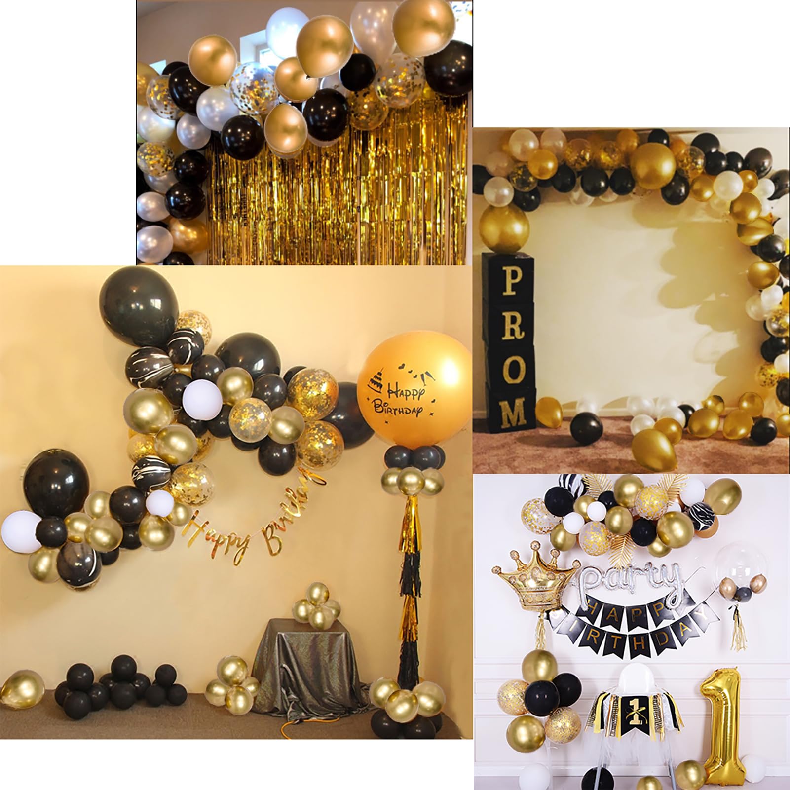 Mayen 50 Pcs 12 Inches Black Gold White Balloons Set, Black Marble Balloons, Gold Metallic and Gold Confetti Balloons, Birthday Party Decorations, New Years Eve Decorations, Graduation Balloons