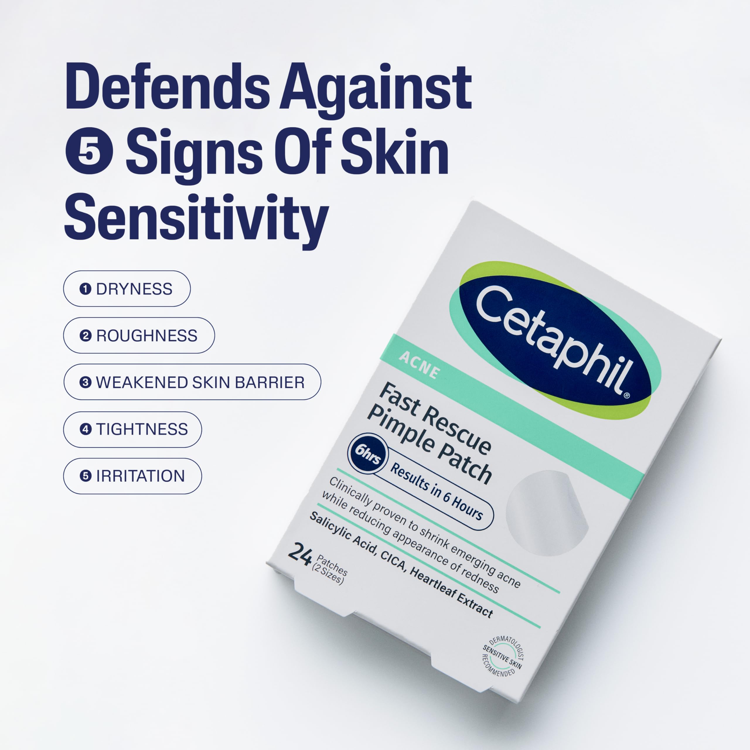 Cetaphil Acne Patches, Pimple Patches for Sensitive Skin, Formulated with Salicylic Acid, CICA, and Heartleaf Extract for Emerging Pimples, Visible Results in 6 Hours, 24 Count