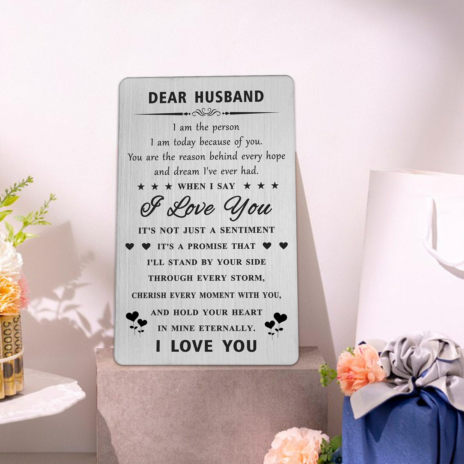 DGXMD Gifts for Husband, Husband Engraved Wallet Card, Birthday Anniversary Card for Husband Him Men from Wife