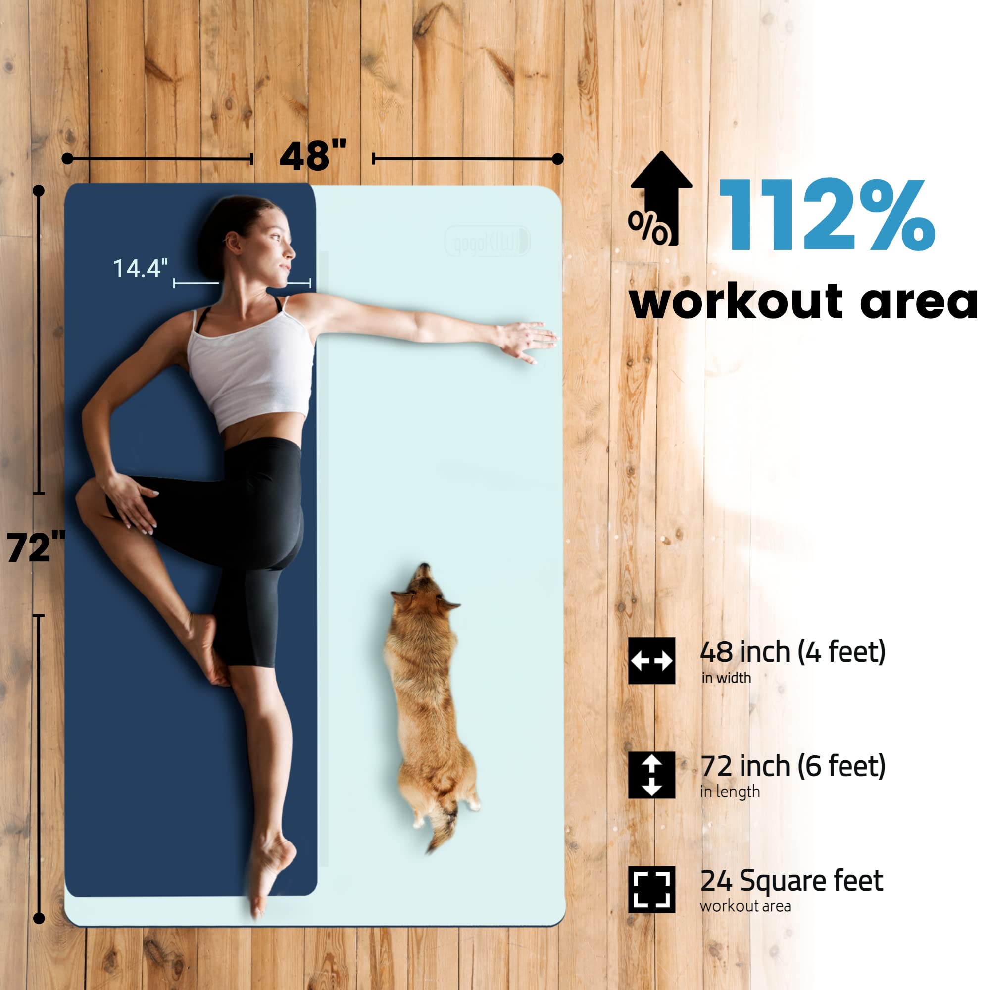 Gogokiwi Large Yoga Mat (6'x4') Extra Wide 1/4 Inch Thick Workout Mat for Home, Non Slip Fitness & Exercise Mat for Home Gym, Yoga, Pilates, Stretching, and Floor