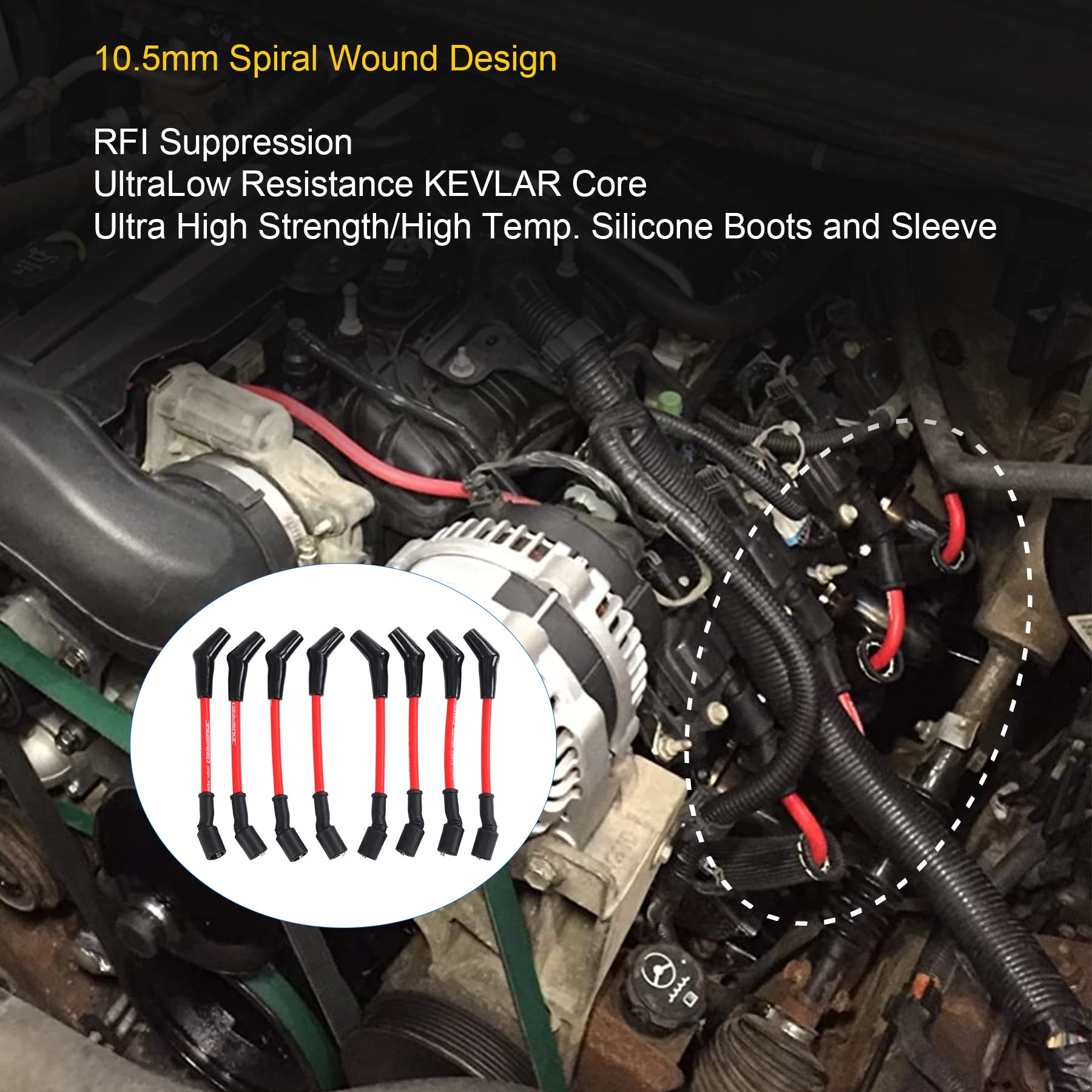 JDMSPEED New Heat Spark Plug Ignition Wires Set 10.5mm Replacement for LSx LS1 LS2 LS3 LS6 LS7