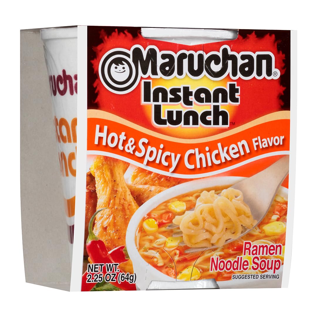 Maruchan Instant Lunch Hot & Spicy Chicken, Ramen Noodle Soup, Microwaveable Meal, 2.25 Oz, 12 Count