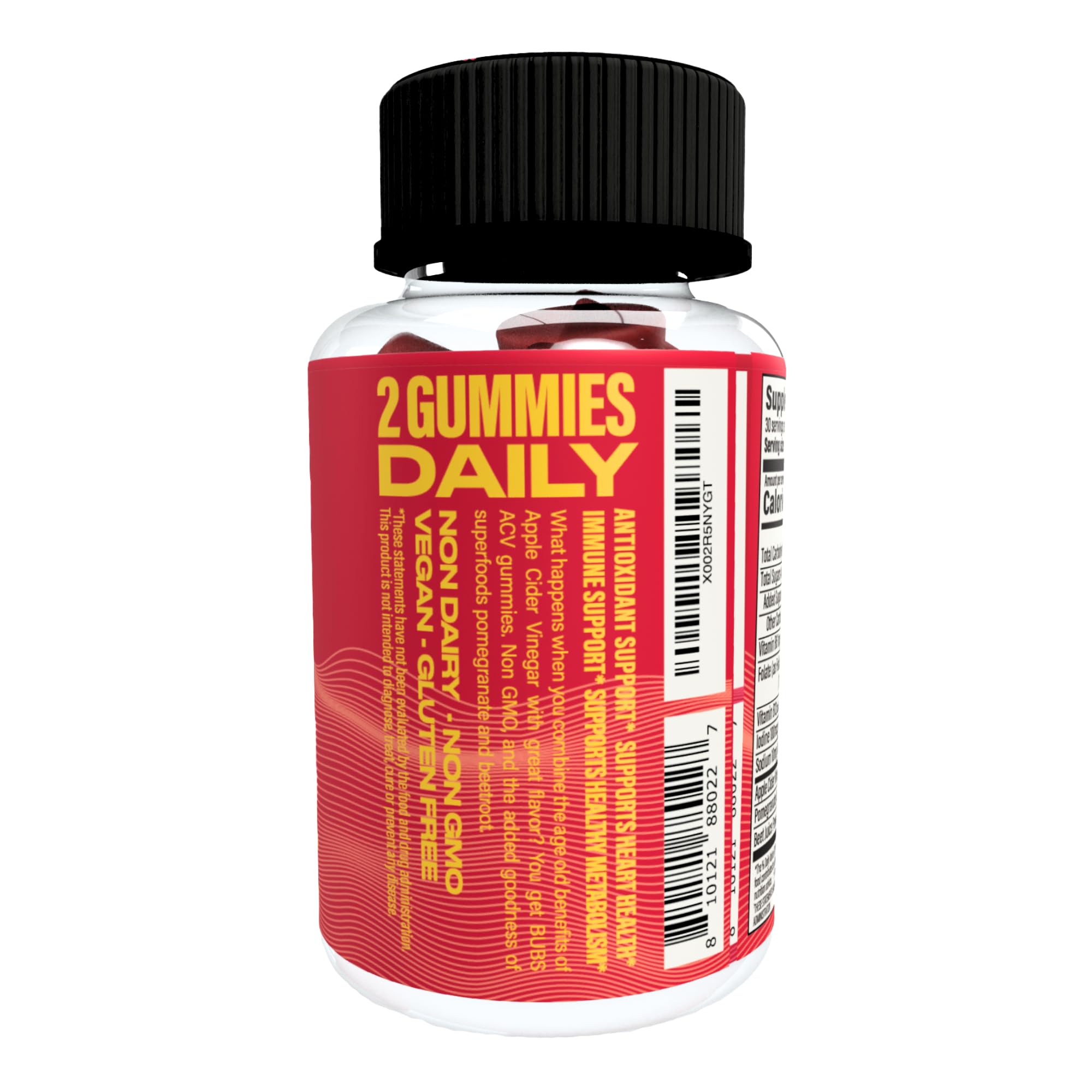 BUBS Naturals Apple Cider Vinegar Gummies - with The Mother - All Natural Vegan ACV Gummy Vitamins - Supports Detox, Digestion - Energy Booster with B Vitamins - 60 Count