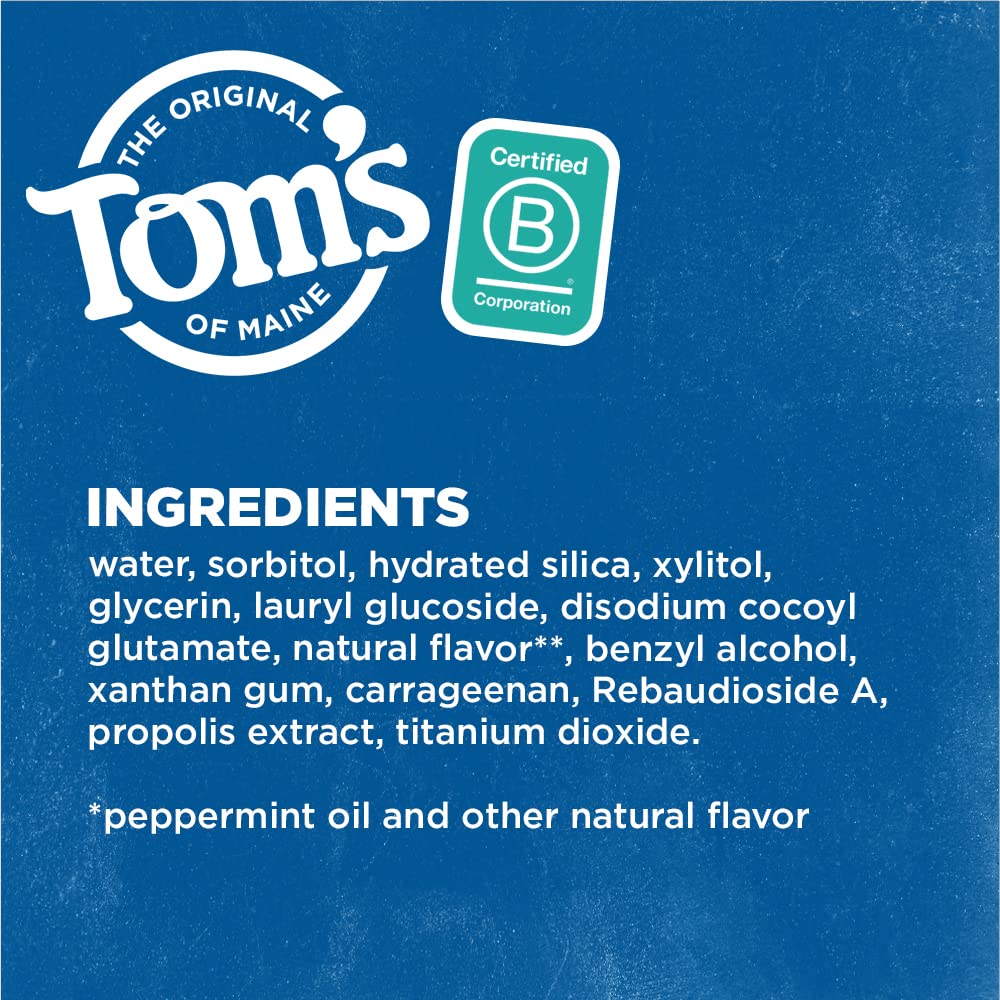 Tom's of Maine Natural Fluoride-Free SLS-Free Botanically Bright Toothpaste, Peppermint, 4.7 oz. 3-Pack (Packaging May Vary)