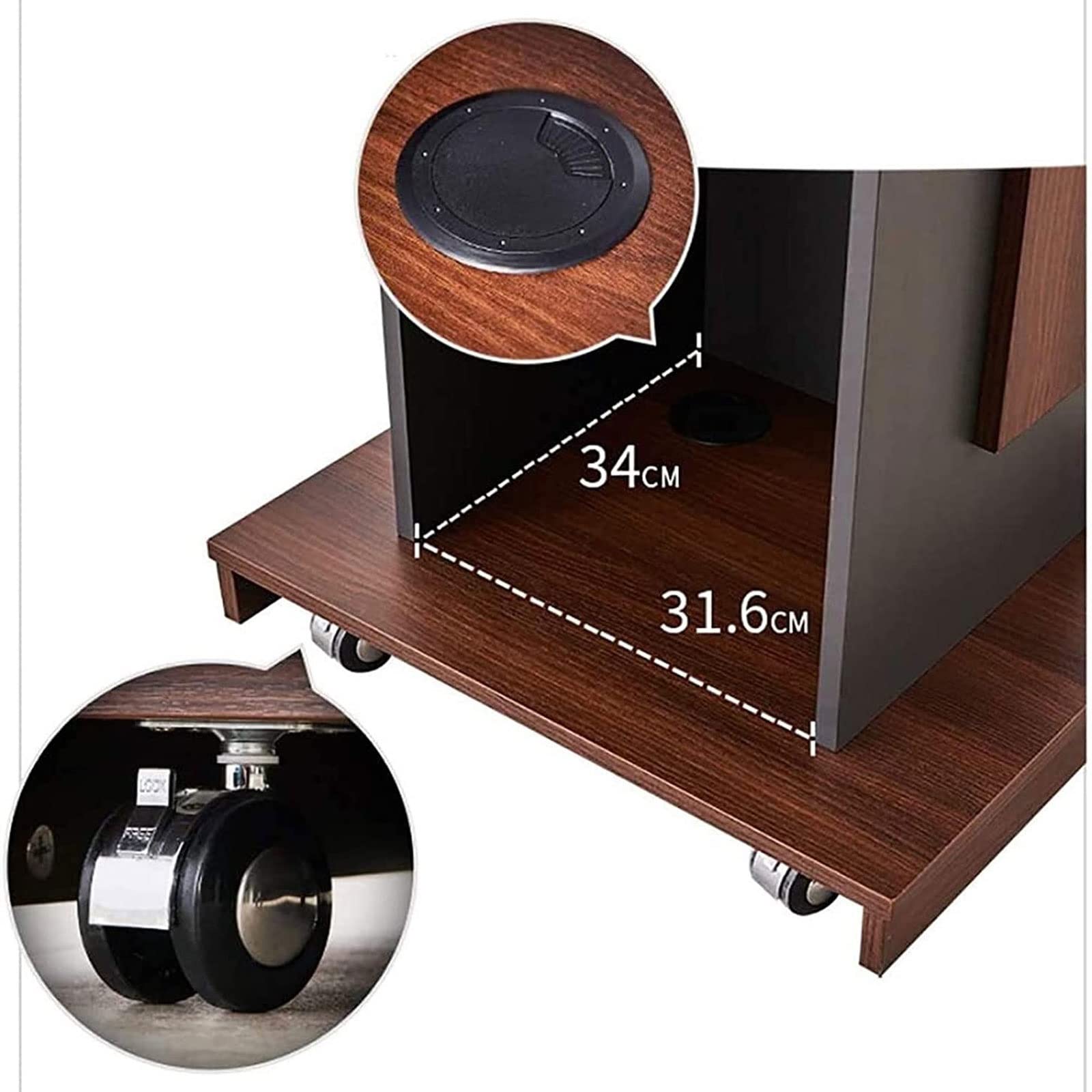 Npeeson Portable Wooden Podium Stand with Locking Wheels and Adjustable Microphone Stand, Office Conference Room Host Mobile Podium Table, Podium Desk for Teacher Auditorium Classroom