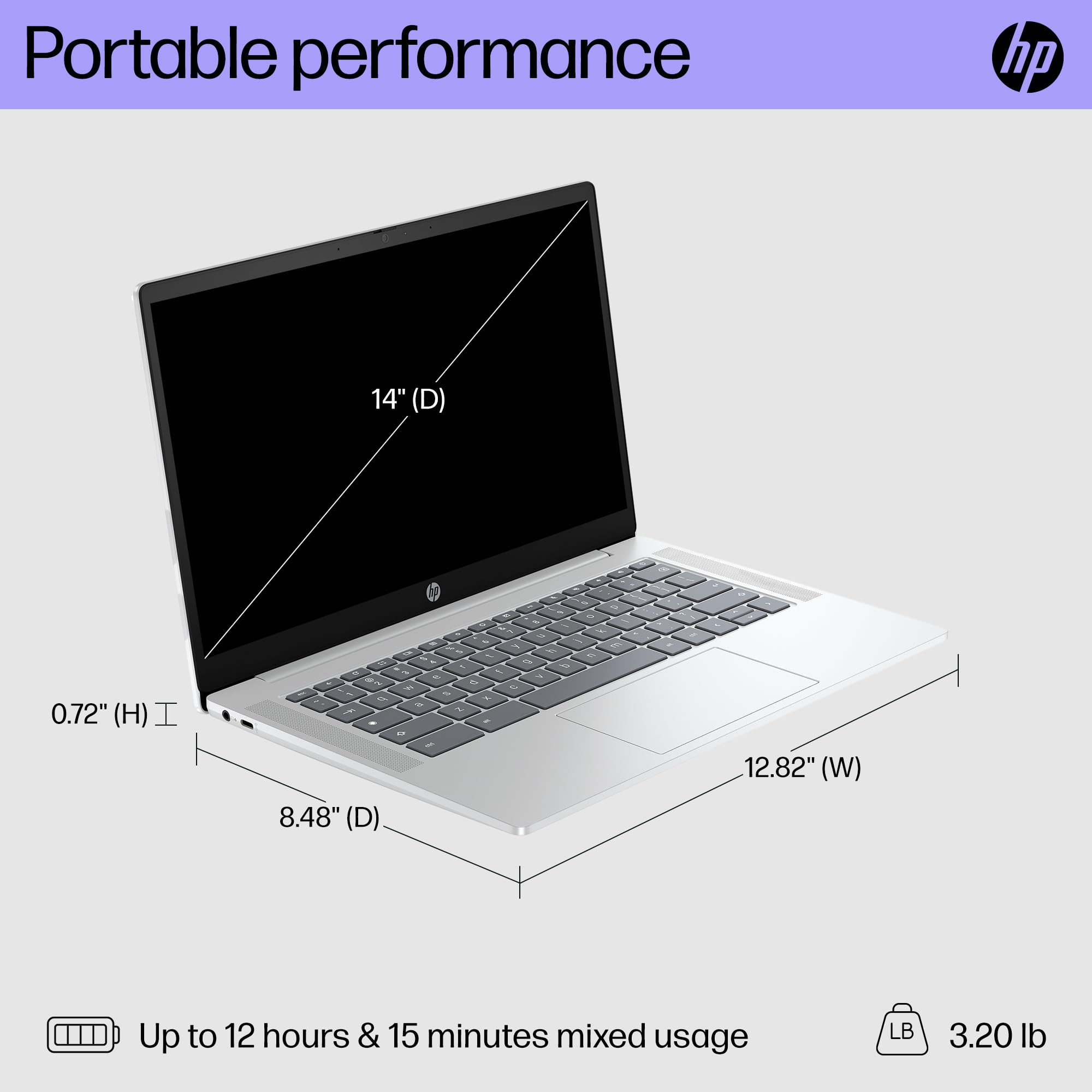 HP Chromebook 14 inch Laptop, FHD Display, Intel N100, 4 GB RAM, 64 GB eMMC, Intel UHD Graphics, Chrome OS 14a-nf0009nr (2024)