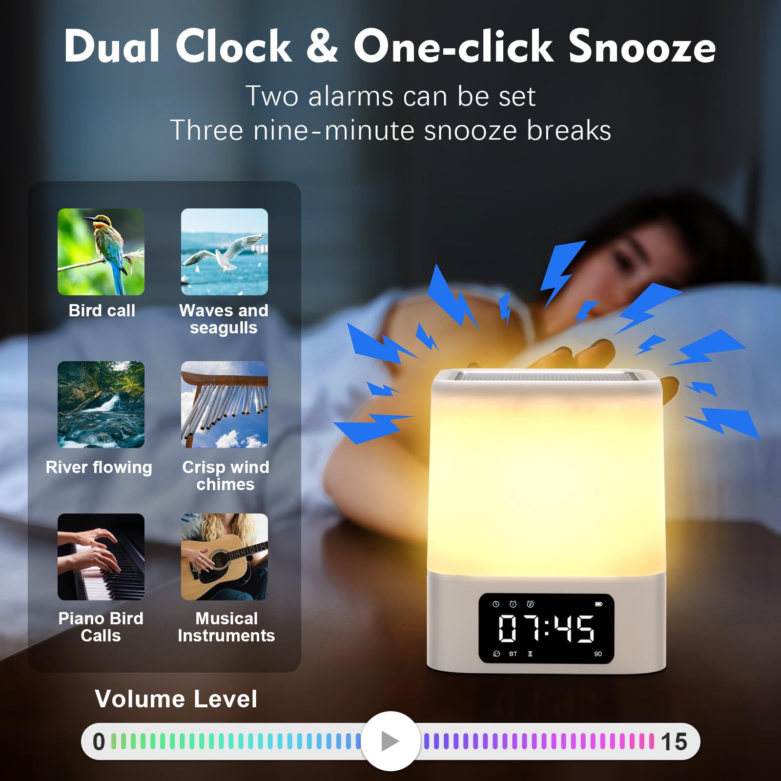 Newest Night Light Bluetooth Speaker, Gifts for 10 11 12 13 14 15 Years Old Boys Teenager Girls, All-in-1 Dual Alarm Clock, Touch Sensor Bedside Lamp, 48 RGB Color Chang, MP3 Player, Wireless Speaker