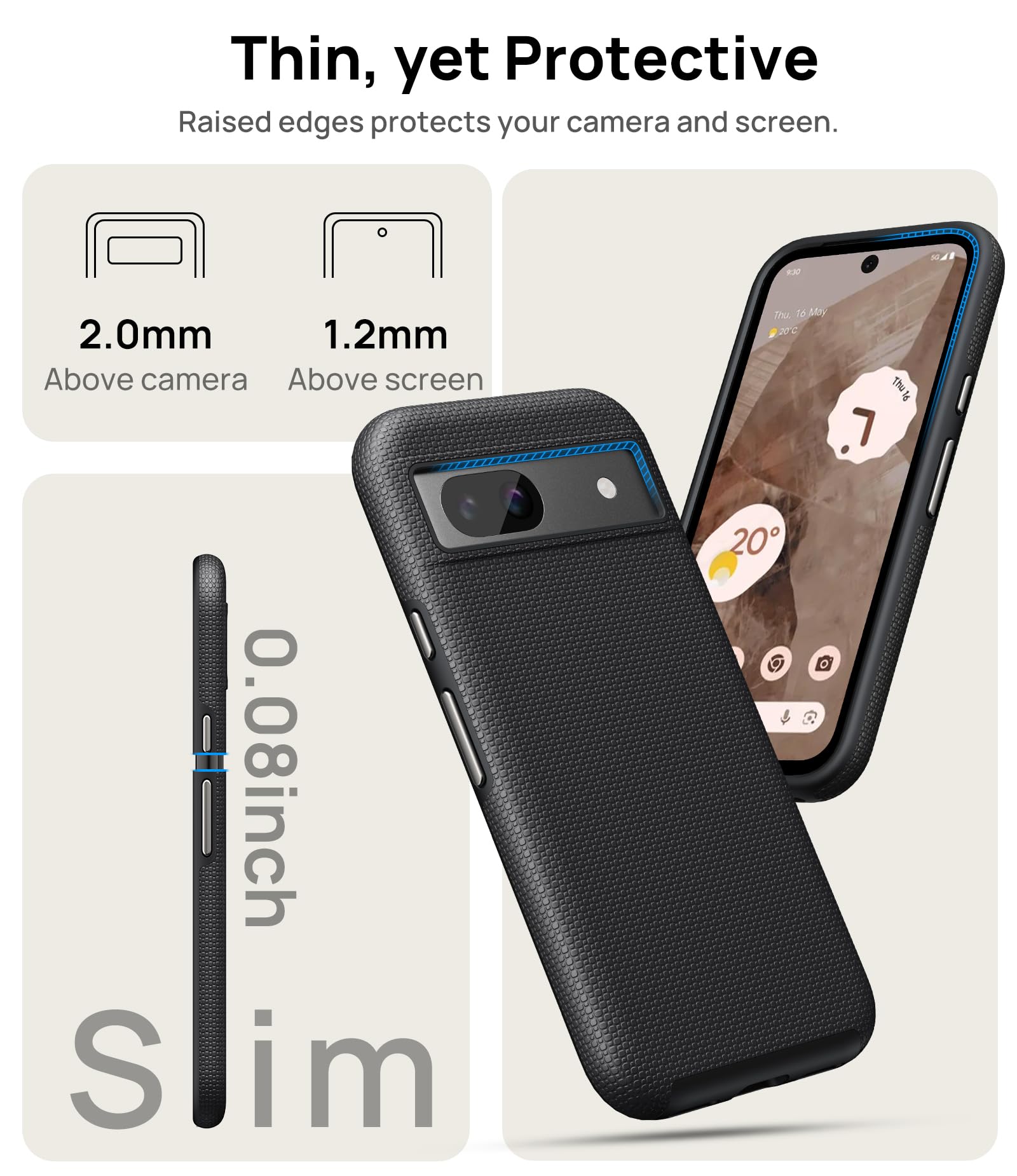 Vihibii for Google Pixel 8a Case, Shockproof Durable Soft Silicone Inner Case & Rugged Hard Outer Cover Double Layer Protection, Pleasant Texture Phone Case for Google Pixel 8a 2024, Black