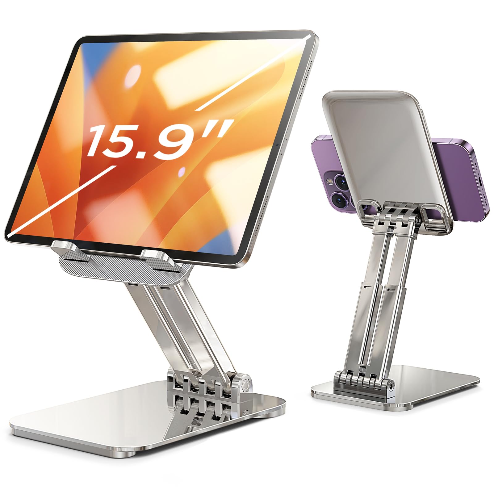 LISEN Adjustable and Foldable Tablet Stand for Desk, Portable and Stable, Compatible with 4.7-15.6 inch Devices