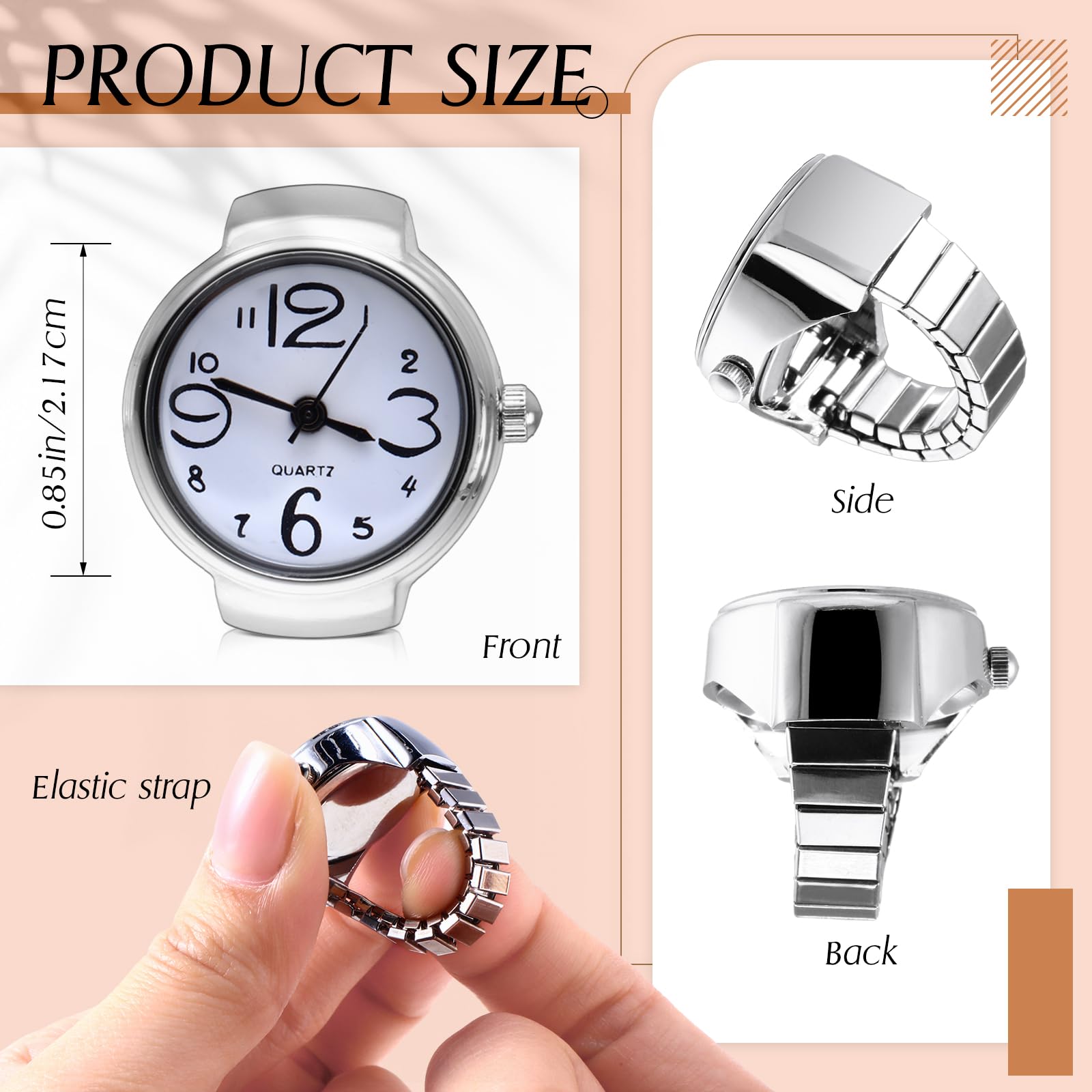 Landical 10 Pcs Finger Watches Set Adjustable Ring Watch for Women and Men Creative Elastic Round Quartz Finger Ring Watches (Fresh Color)