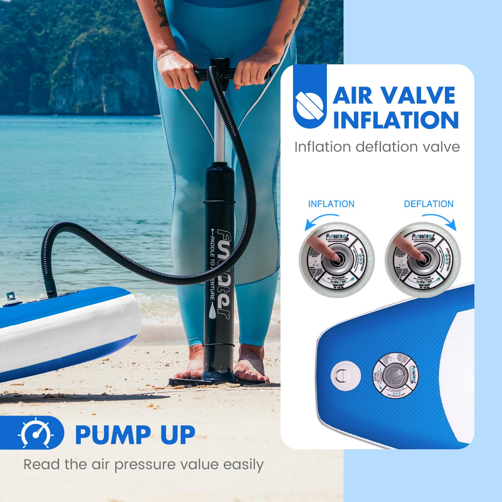 FunWater SUP Inflatable Stand Up Paddle Board 10'x31''x6'' Ultra-Light Inflatable Paddleboard with ISUP Accessories,Fins,Adjustable Paddle, Pump,Backpack, Leash